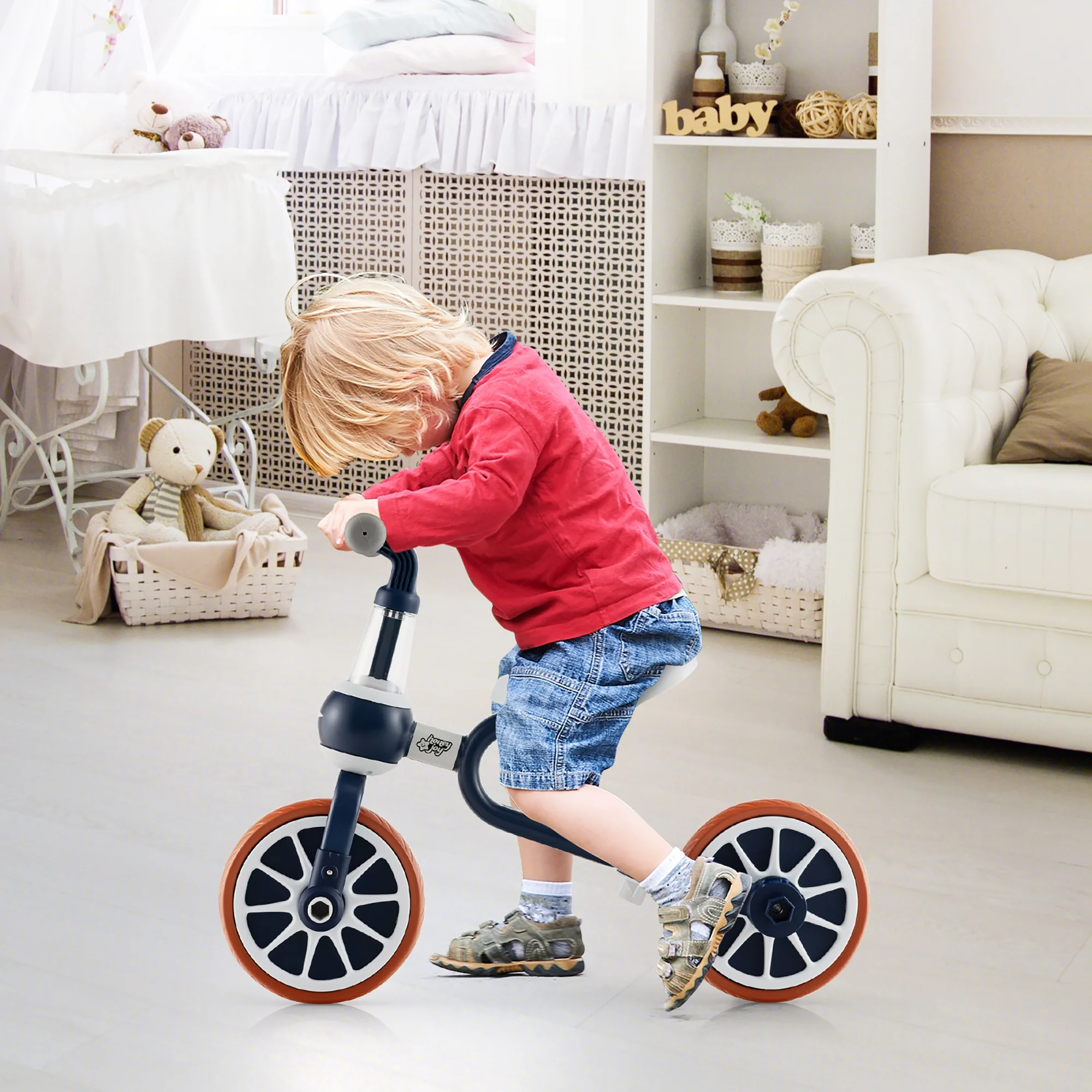 Costway 4 in 1 Kids Tricycles with  Push Handle & Training Wheels Baby Balance Bike Navy - Womvr