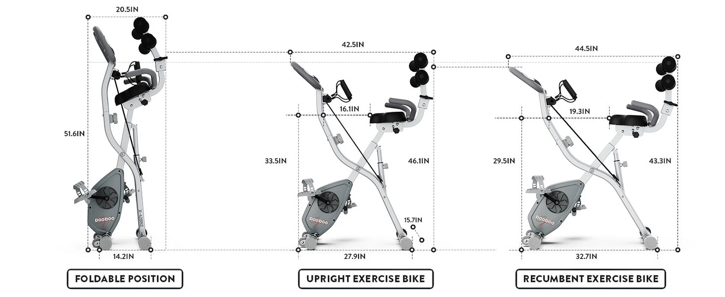 Pooboo 4in1 Folding Exercise Bike Indoor Cycling Bike Stationary Magnetic x Bike Gym Workout 300lb - Womvr