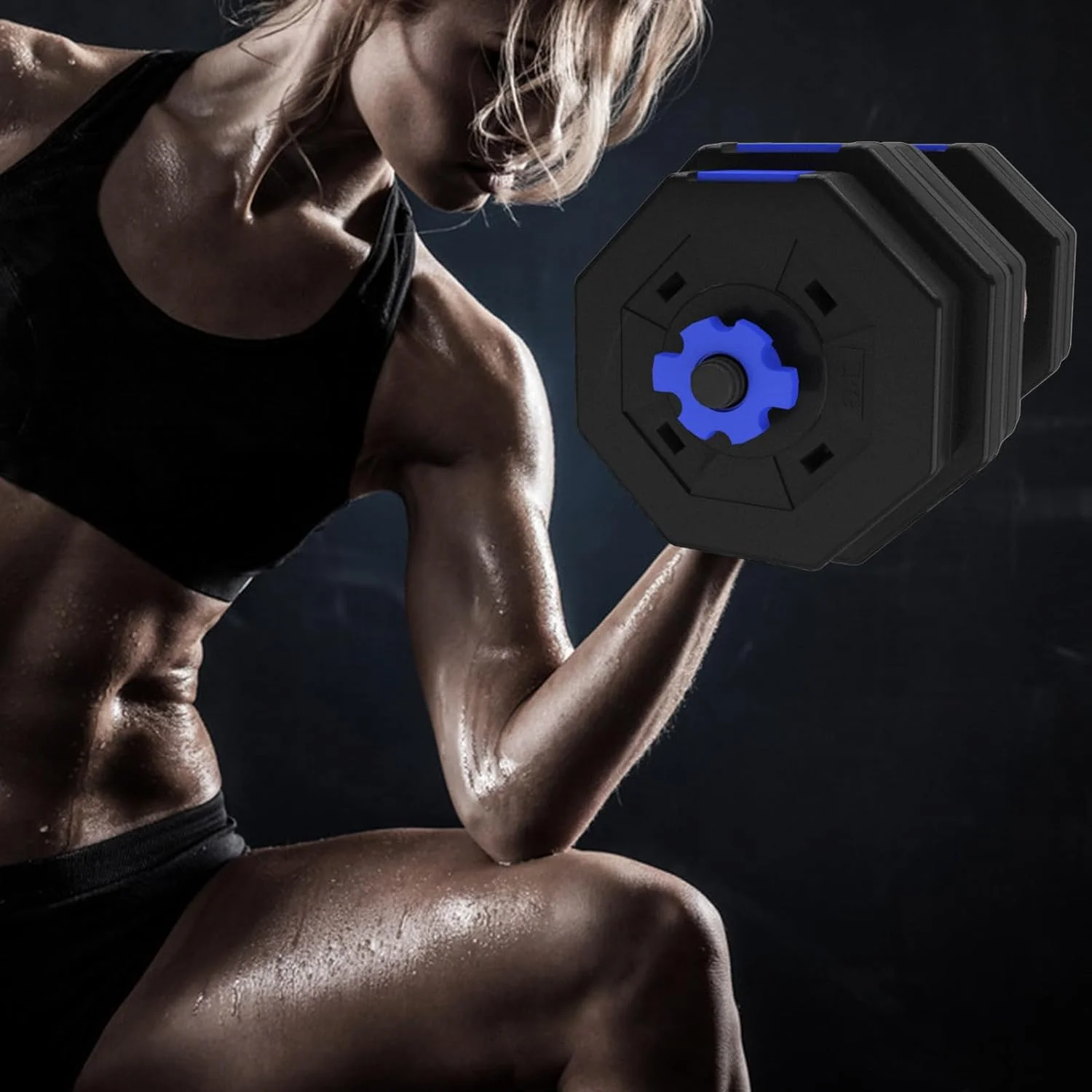 Soges Adjustable Weights Dumbbells Set,55LB/66LB Free Weight Dumbbells Set with Connector, 3 in 1 Adjustable Weights Set for Home Gym Use as Dumbbell Barbell, Blue - Womvr