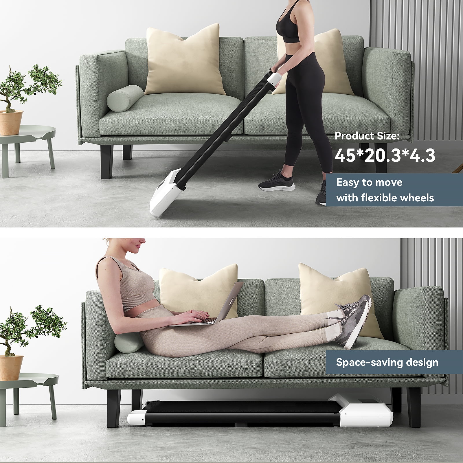 Dpforest Walking Pad with Remote Control, 2 in 1 Under Desk Treadmill for Walking and Jogging,300lbs Capacity with APP & LED Display for fitness. - Womvr