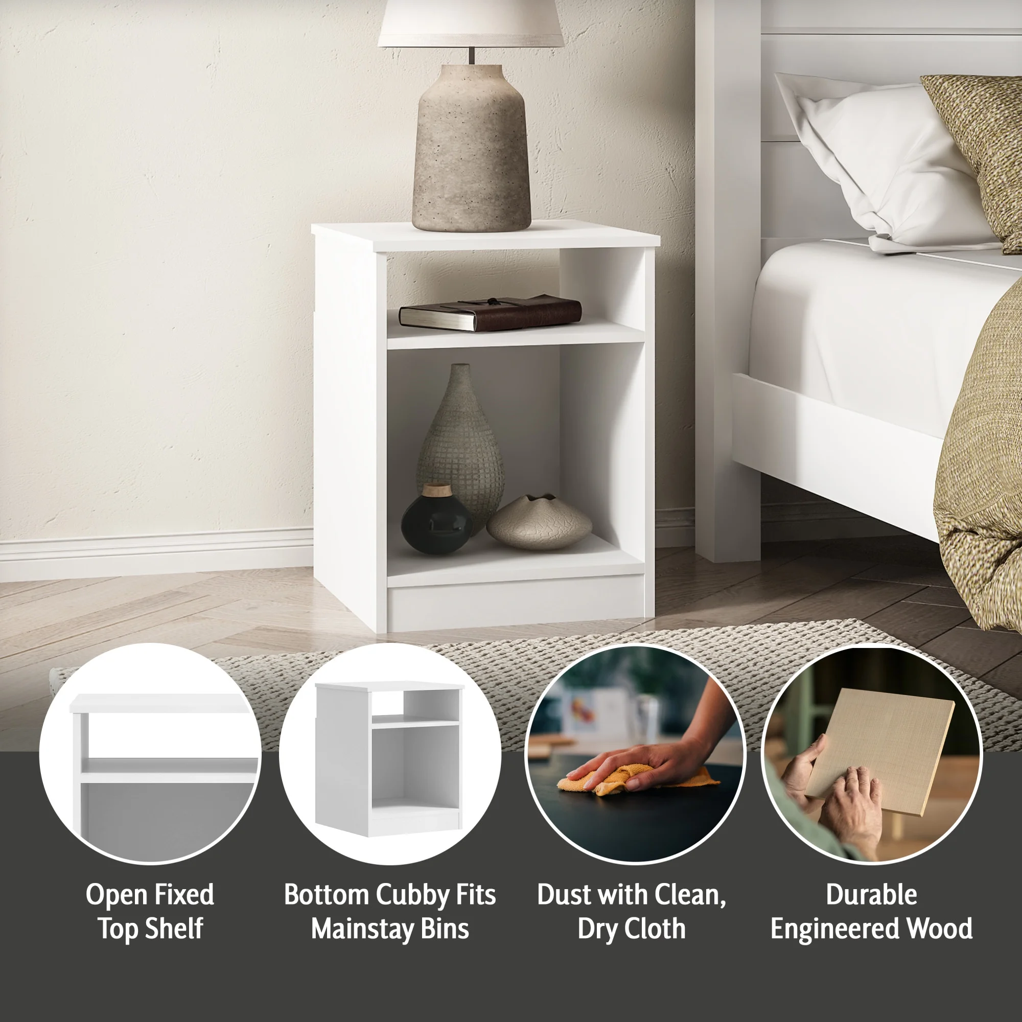 Mainstays Ardent Open Shelf Nightstand, White - Womvr