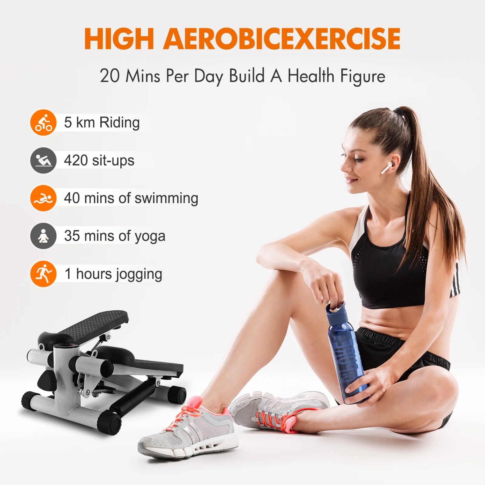 Mini Stepper Air Stair Climber Exercise Machine Health Aerobic Fitness Elliptical Trainers with Resistance Band LCD Display Gray - Womvr
