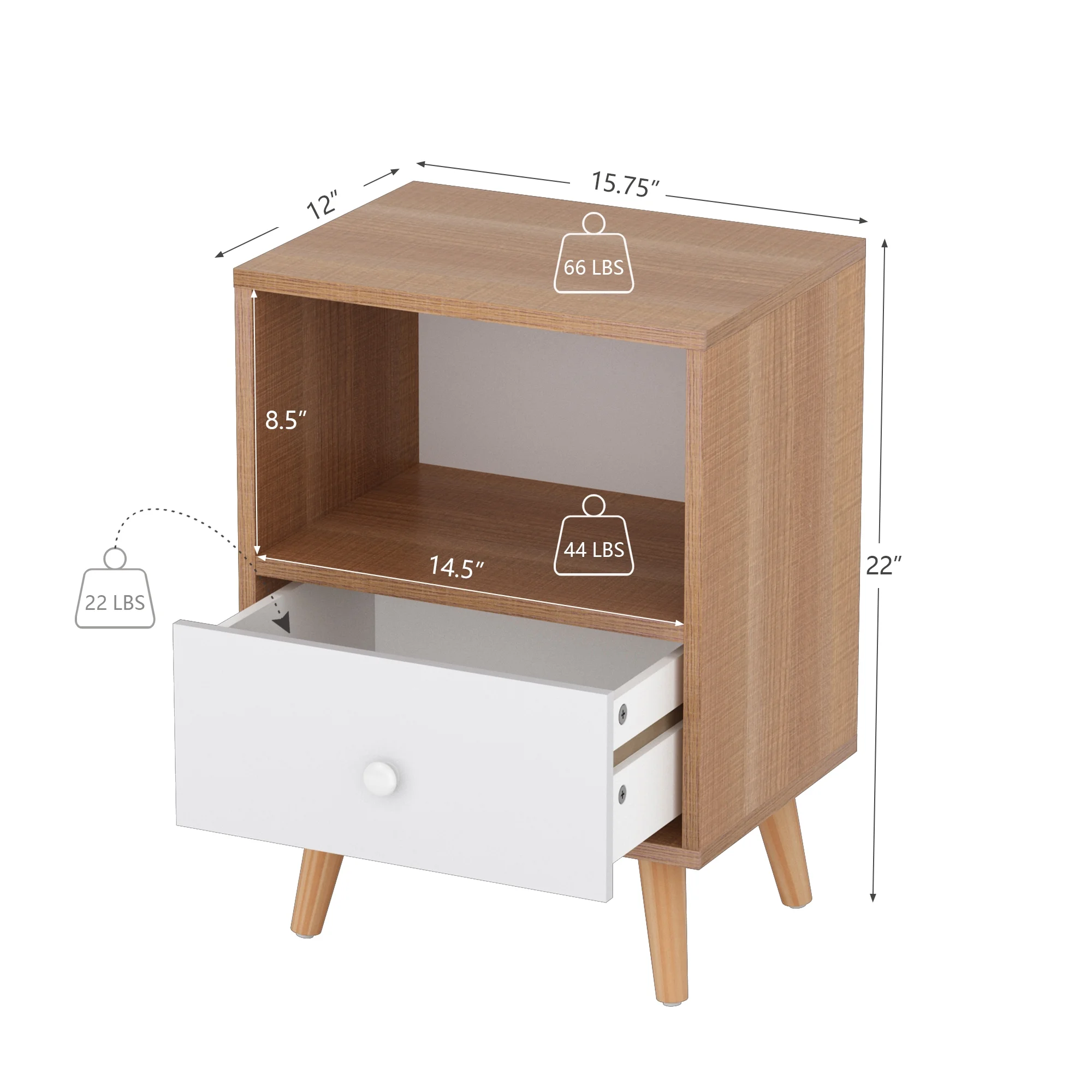 JAXPETY Nightstands Set of 2, Night Stand with 1 Drawer and Open Shelf Storage, End Table, Side Table, for Bedroom, Living Room, Natural Wood & White - Womvr