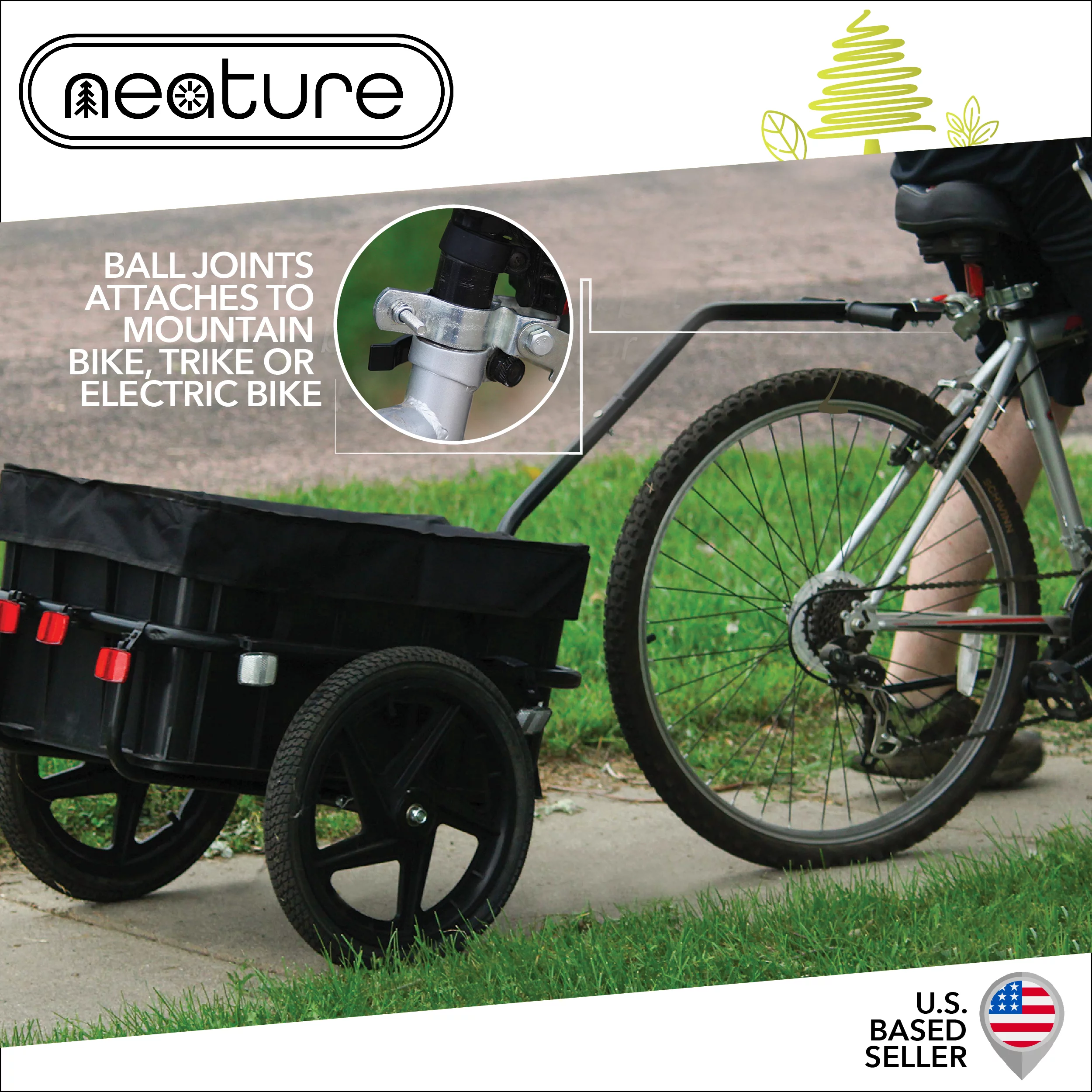 Neature Bike Trailer Utility Cart and Bike Trailer Attachment Kit - 88lb Cap - Womvr