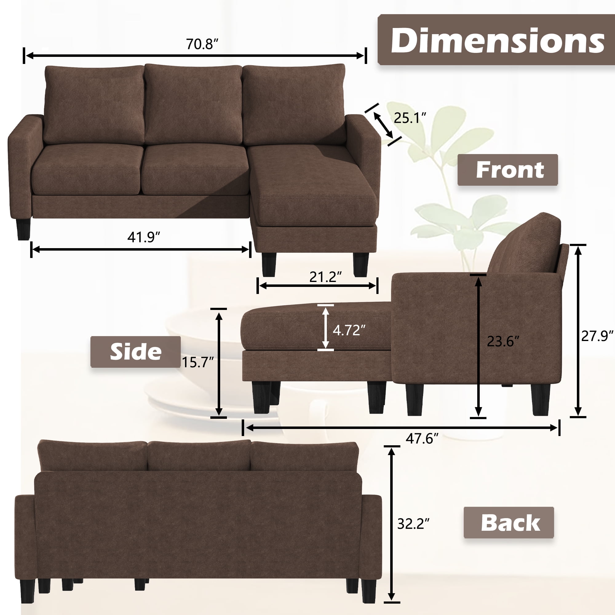 Homall Convertible Sectional Sofa Couch, Modern Linen Fabric L-Shaped Couch 3-Seat Sofa Sectional with Reversible Chaise for Small Living Room, Apartment and Small Space, Dark Gray - Womvr