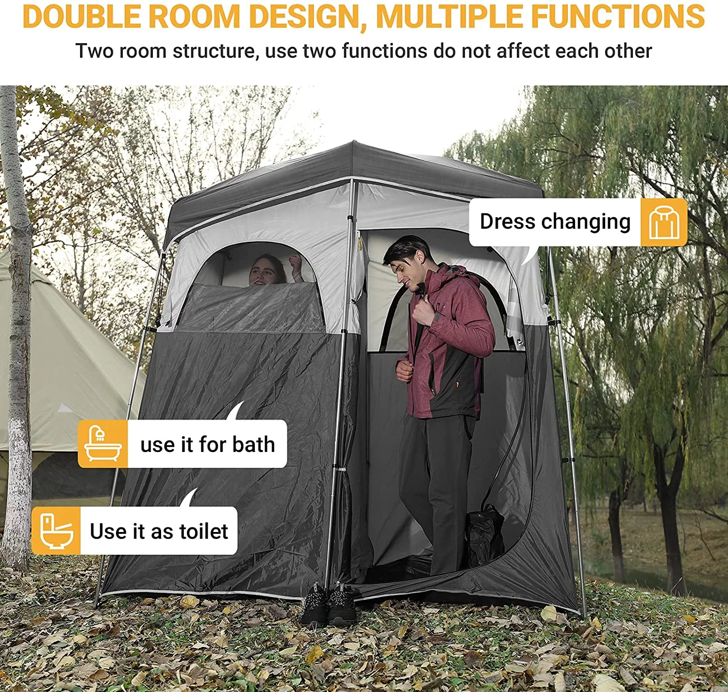 KingCamp Oversized 2 Rooms Camping Shower Tent Extra Wide Outdoor Shower Tent Privacy Tent for Portable Toilet/Bathroom/Dressing Changing Room with Carry Bag, Blue - Womvr