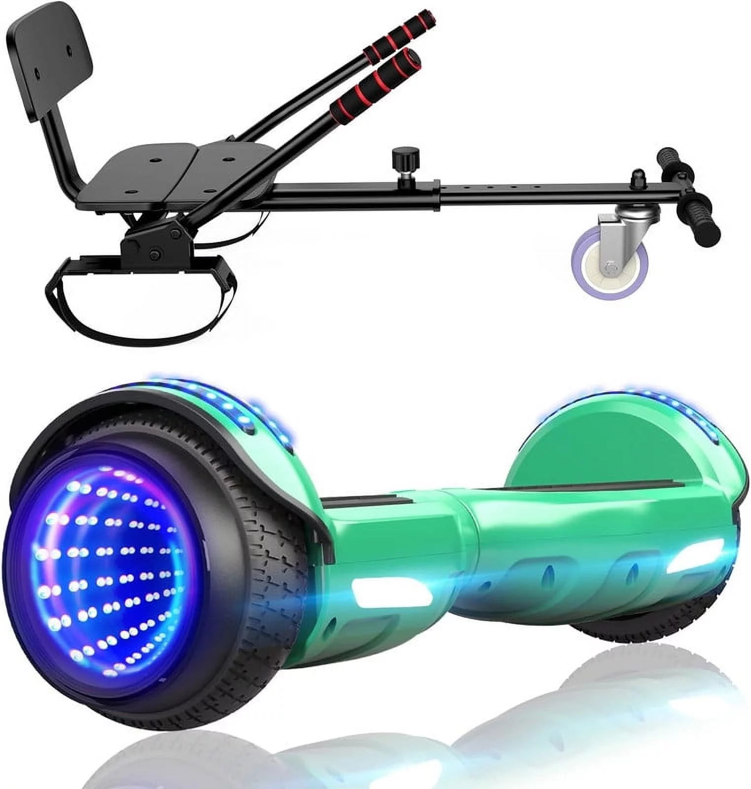 SISIGAD Hoverboard with Seat, 6.5 inch Hoverboard Go Kart Combo with Bluetooth Speaker & LED Lights for Kids Adults - Womvr