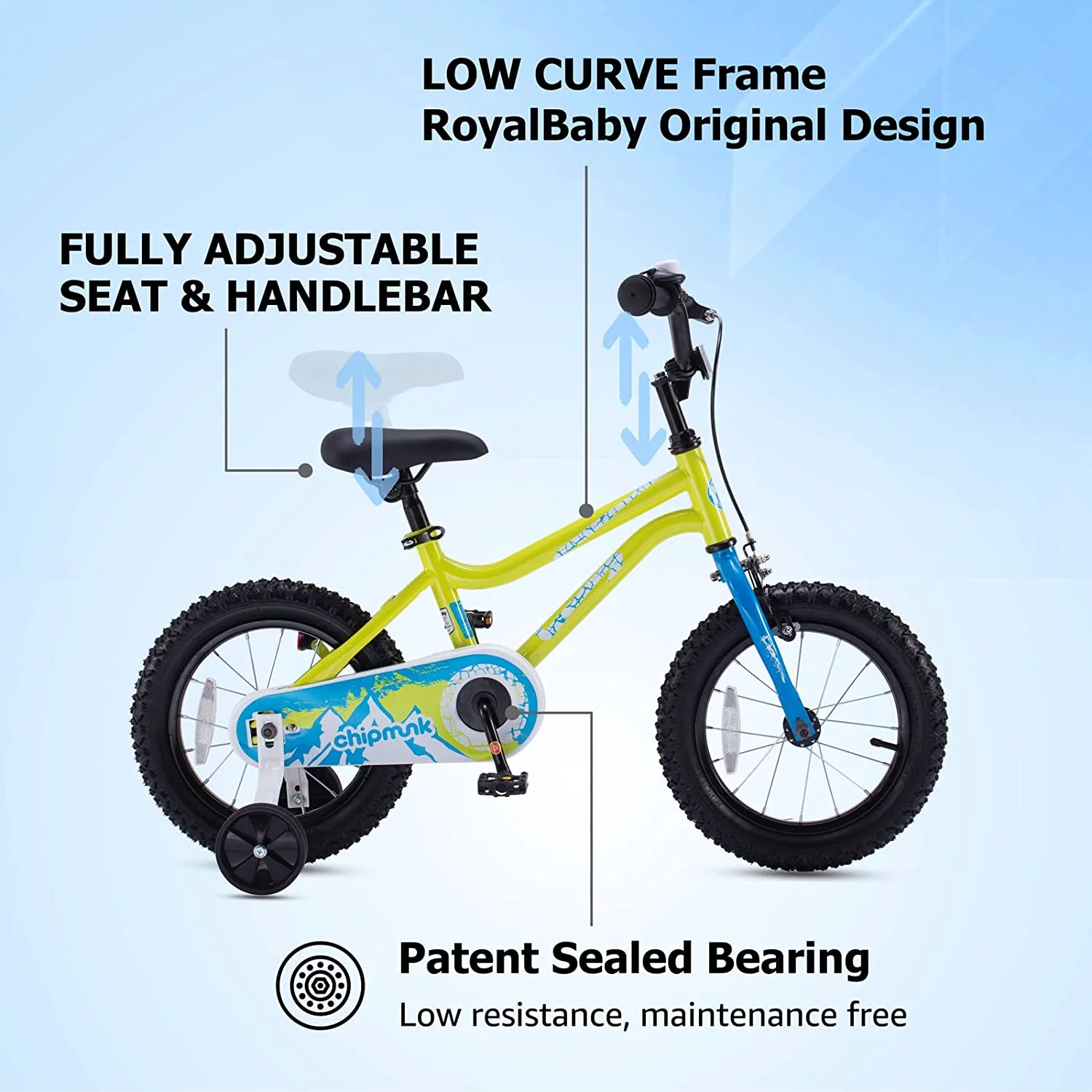 RoyalBaby Chipmunk Kids Bike Boys Girls 16 Inch Bicycle with Training Wheels and Kickstand Red - Womvr