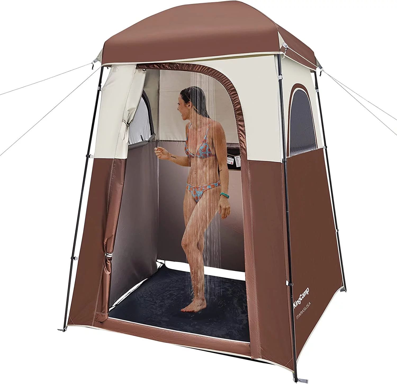 KingCamp Oversized Shower Tent Extra Wide 1 Room with Floor Waterproof Camping Privacy Shelter Easy Set Up Tent for Dressing Changing Toilets Tent, Coffee - Womvr