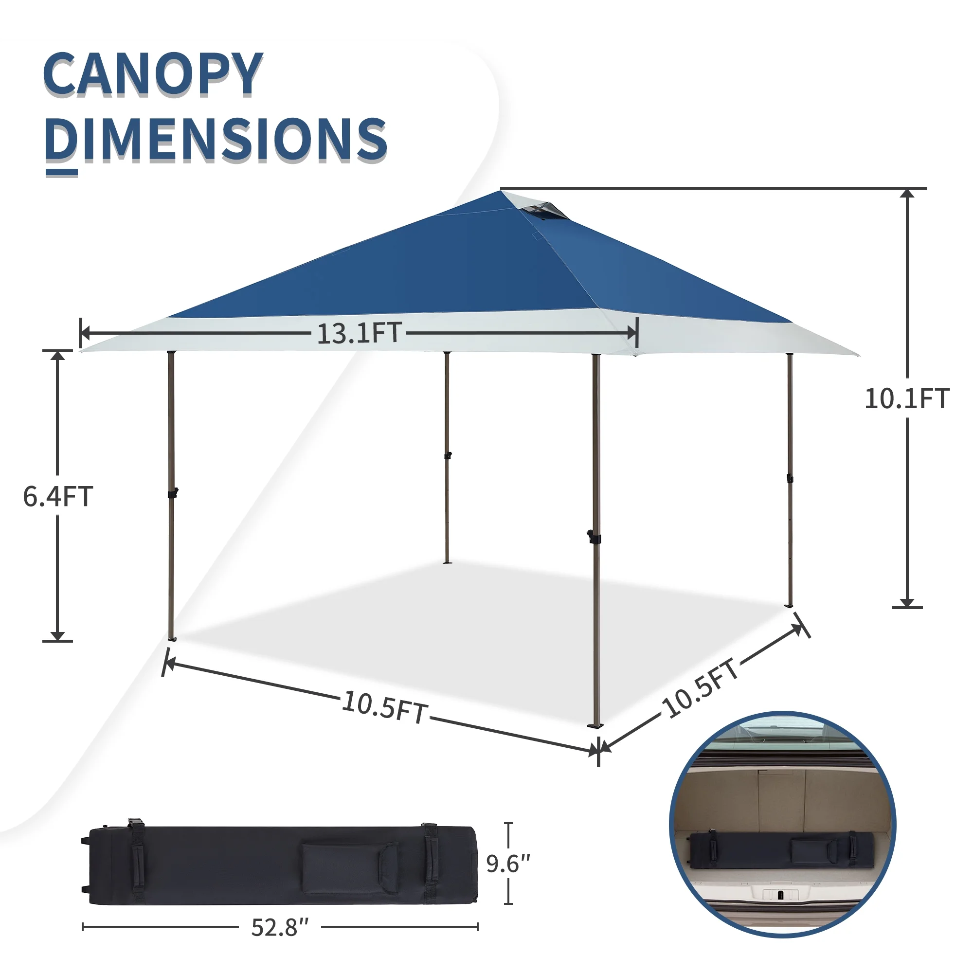M8TRX 13'x13' Easy Lift Instant Outdoor Pop-up Canopy with Auto Extending Eaves, Navy - Womvr
