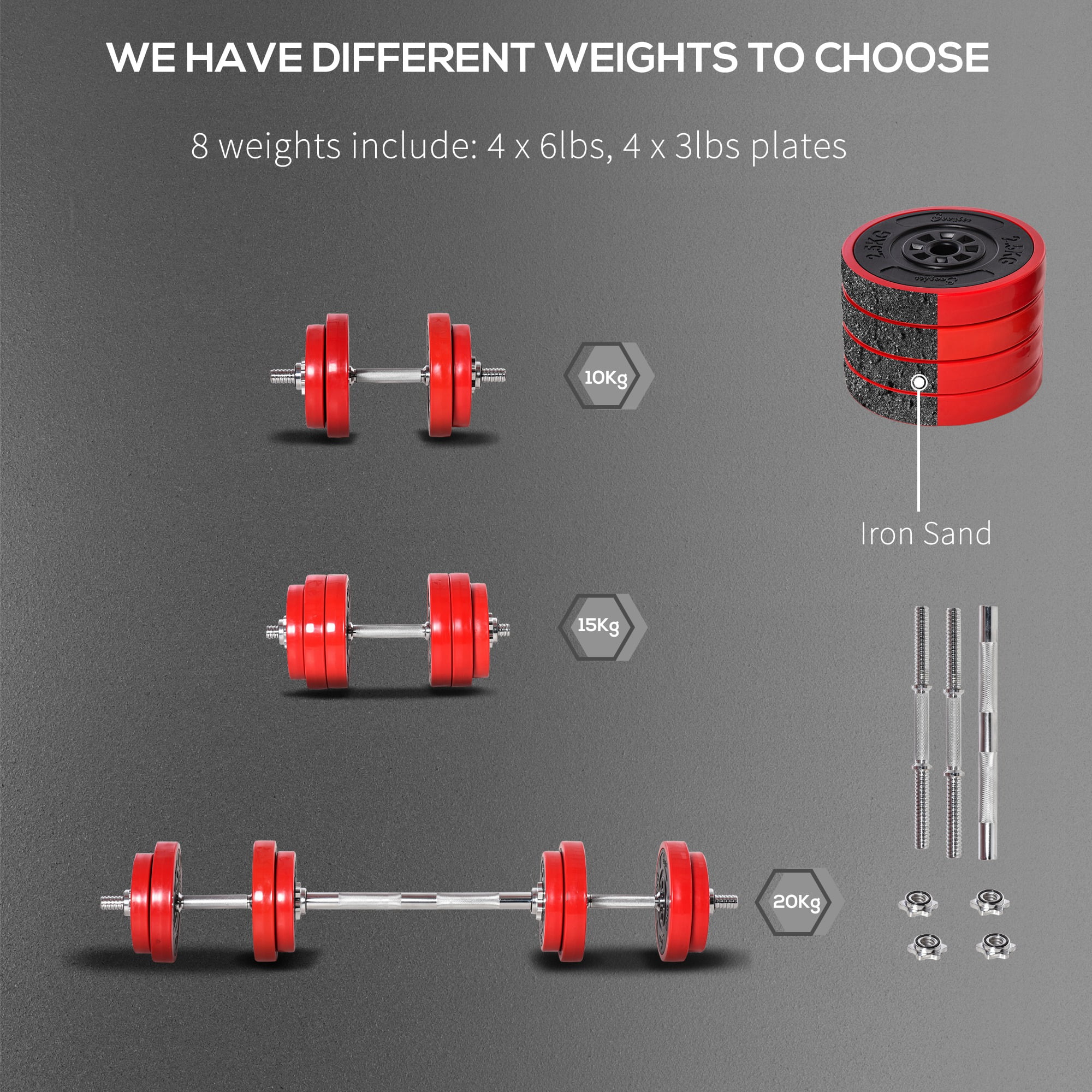 Soozier Barbell Dumbbells 2-in-1 Combo Free Weight Set, 44 lbs. - Womvr
