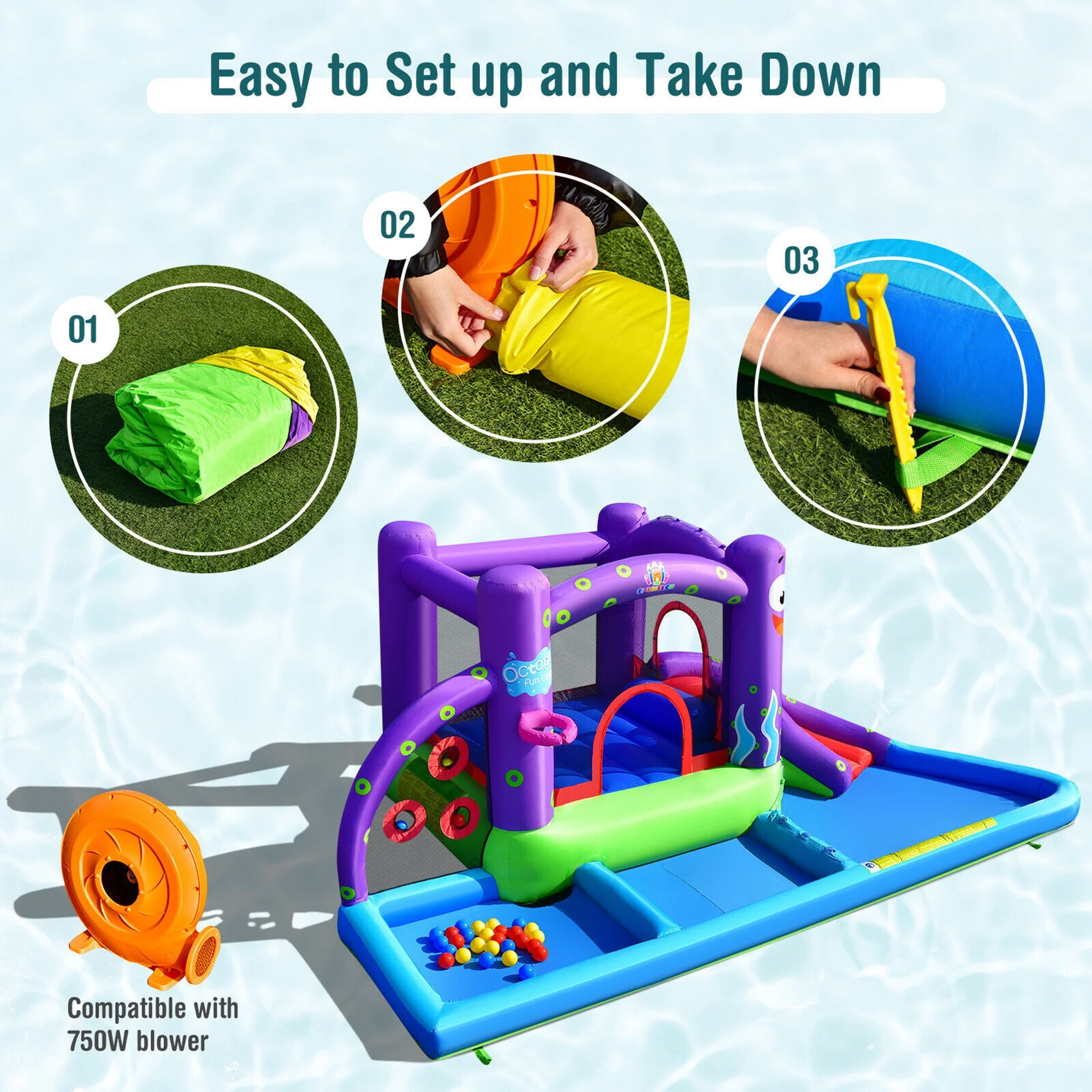Gymax Inflatable Water Slide Castle Kids Bounce House w/ Octopus Style Blower Excluded - Womvr