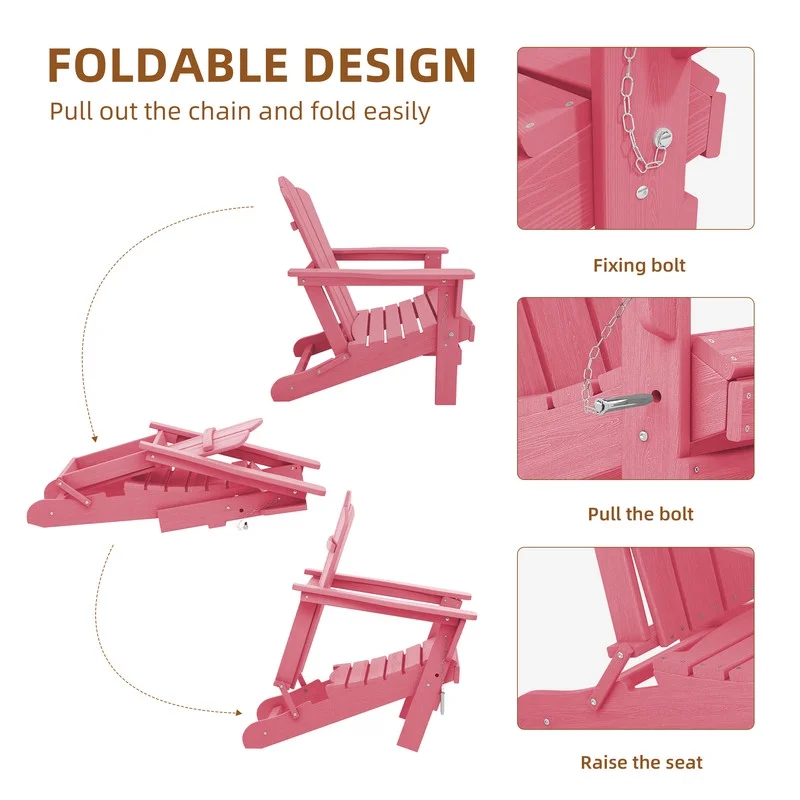 Outdoor Patio Folding HDPE Resin Adirondack Chair, Red - Womvr