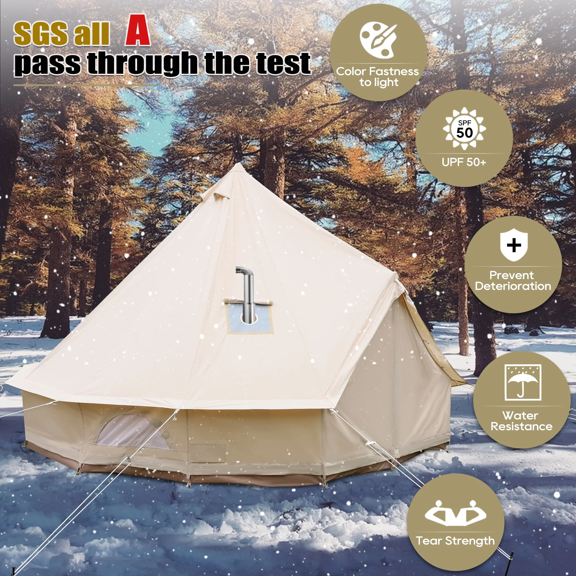 LVUYOYO Bell Tent for Camping, Cotton Canvas Bell Tent with Stove Jack, Outdoor Canvas Bell Tent for Family Glamping Camping, 4 Season Tent with Zipped Removable Floor,5M,Green - Womvr