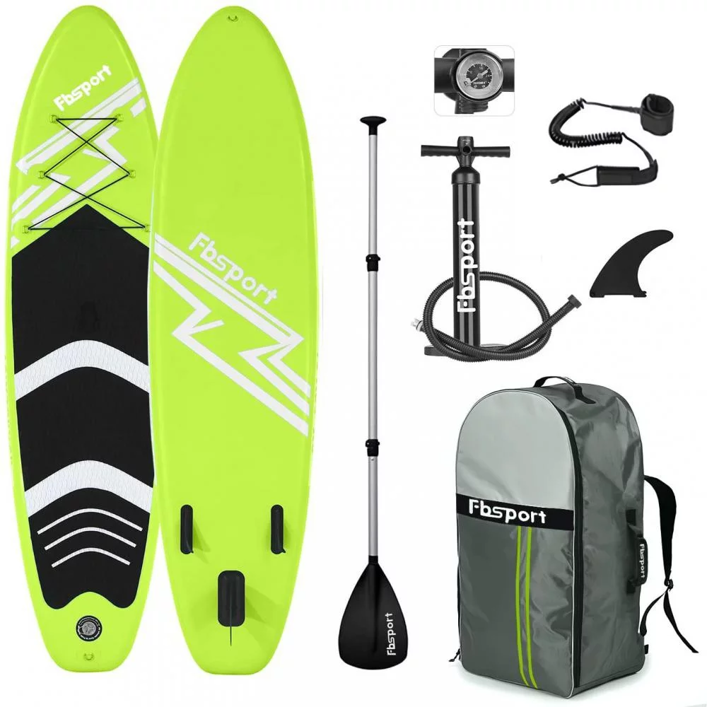Fbsport 11ft Inflatable Paddle Board SUP, 6'' Thick W/Paddling Fins Pump & Accessories Pack, Green - Womvr