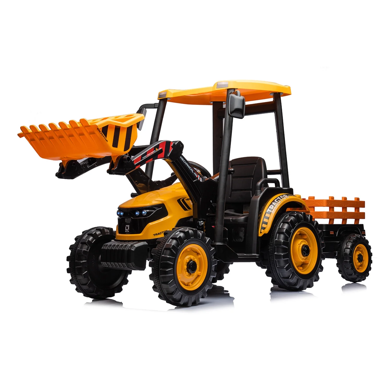 CIPACHO 24 V Powered Ride Ons Tractor, Electric Construction Vehicles for Kids with Working Loader and Backhoe Digger, Kids' Car Toys with Trailer, Green - Womvr