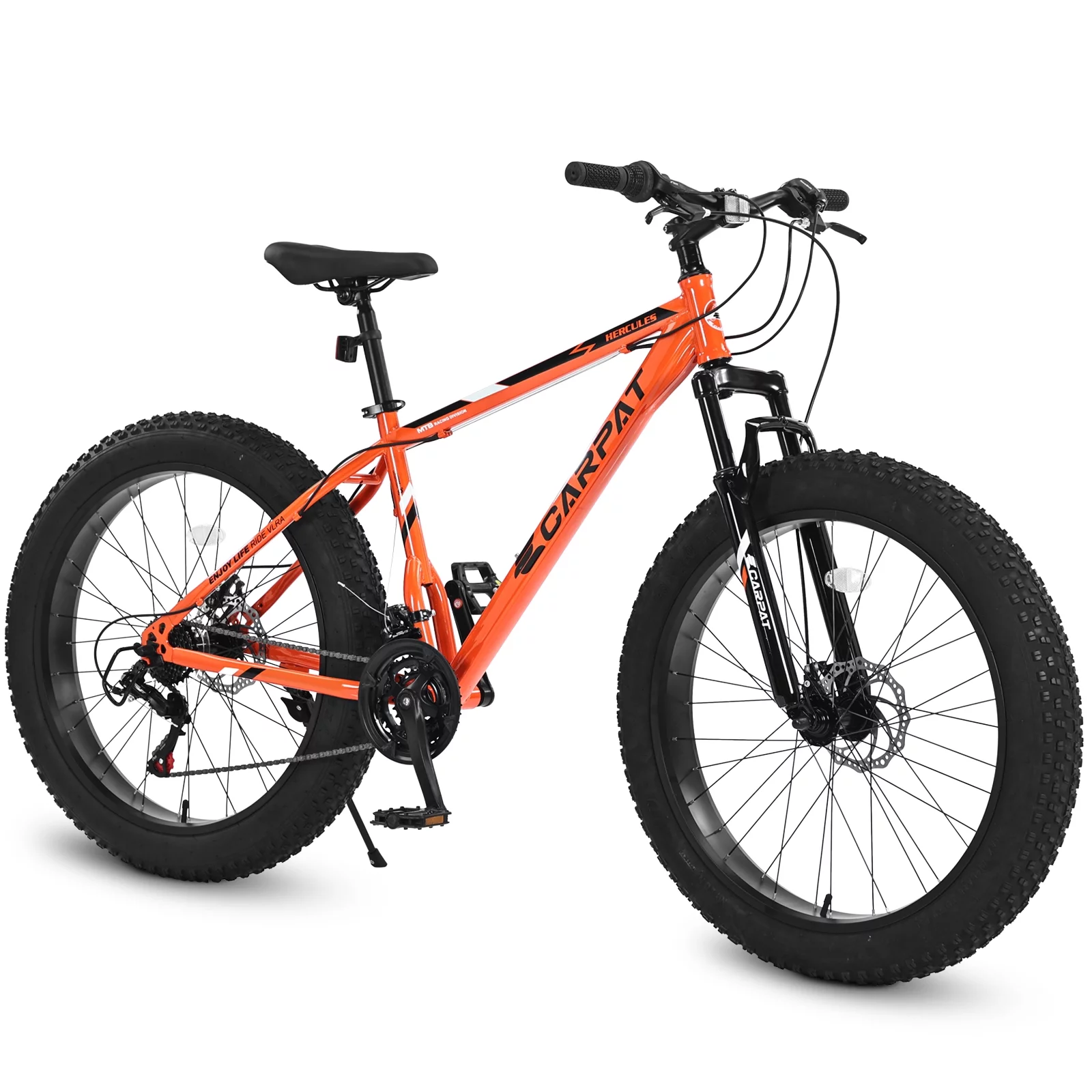 CIYOYO 24 inch Fat Tire Mountain Bike, Shimano 7 Speeds Bike for Adult, Dual Disc Brake,Orange - Womvr
