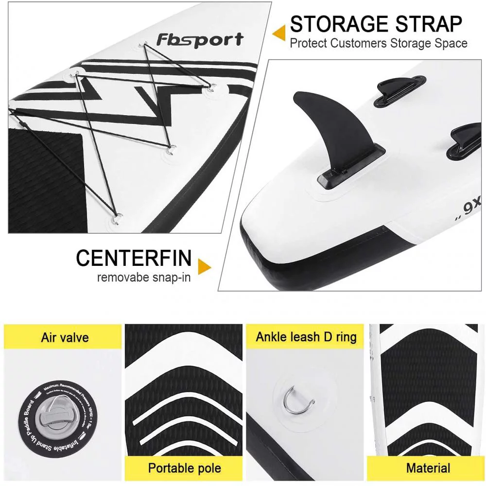 Fbsport 11ft Inflatable Paddle Board SUP, 6'' Thick W/Paddling Fins Pump & Accessories Pack, Green - Womvr