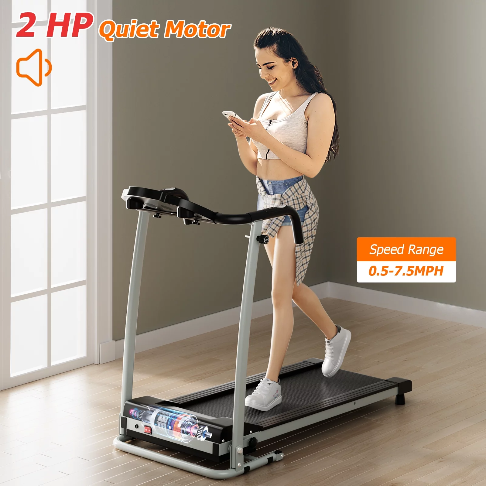 Costway 2 HP Up to 7.5MPH Folding Treadmill Motorized Running Machine 12 Preset Program & LCD Display Screen - Womvr
