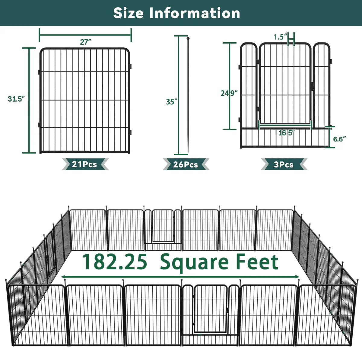 FXW Garden Fence 24 Panels 54ft (L)×32in (H) Animal Barrier Decorative Metal Fence with 2 Gates Temporary Fencing No Dig Fencing for Yard Patio, Black - Womvr
