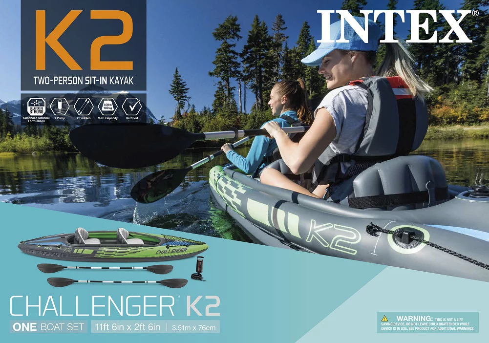 Intex Challenger K2 Kayak, 2-Person Inflatable Kayak Set with Aluminum Oars a... - Womvr