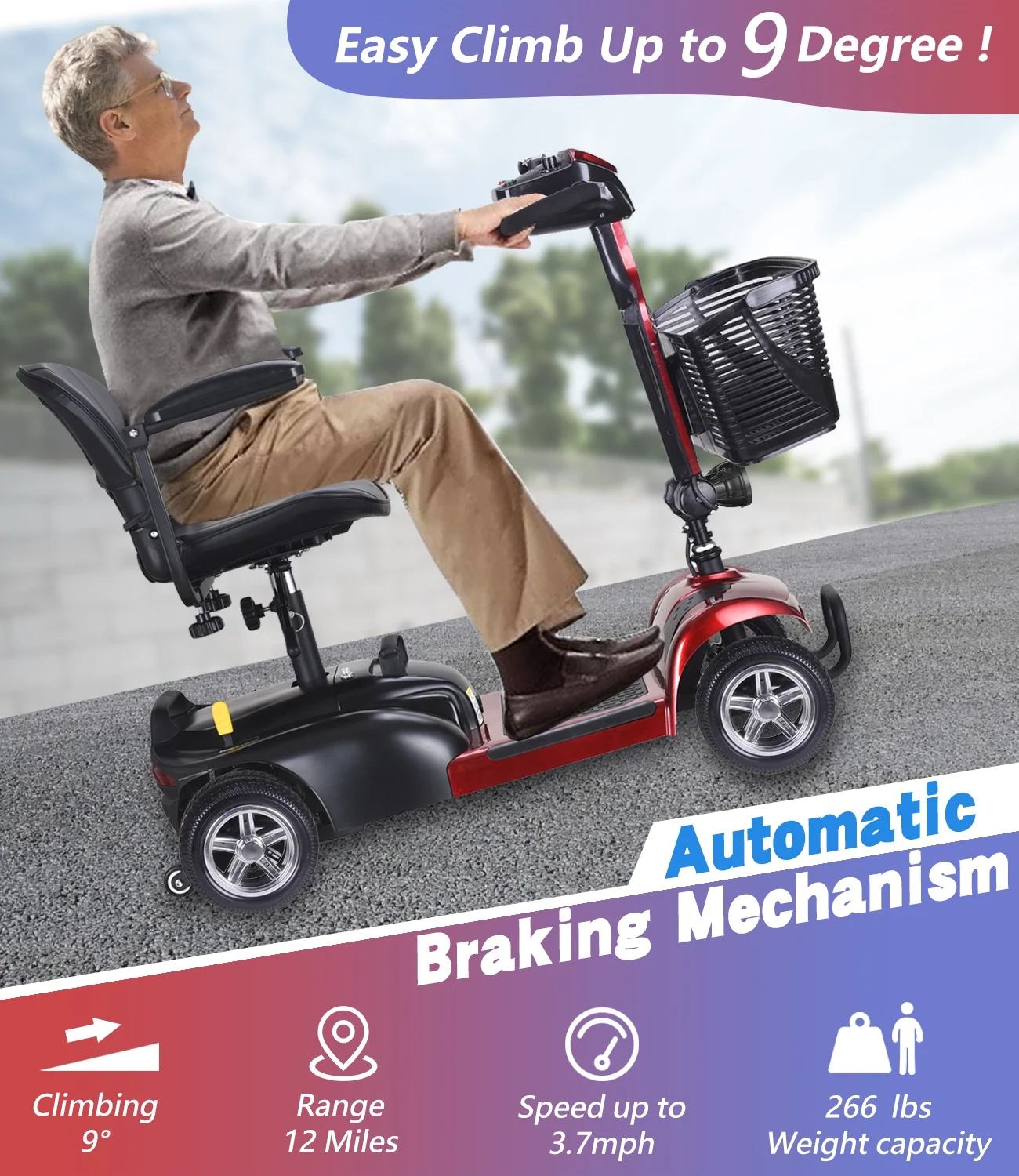 EazinGo 4 Wheel Mobility Scooter, Luxury Travel Electric Scooter for Adults Support 300Lbs - Womvr