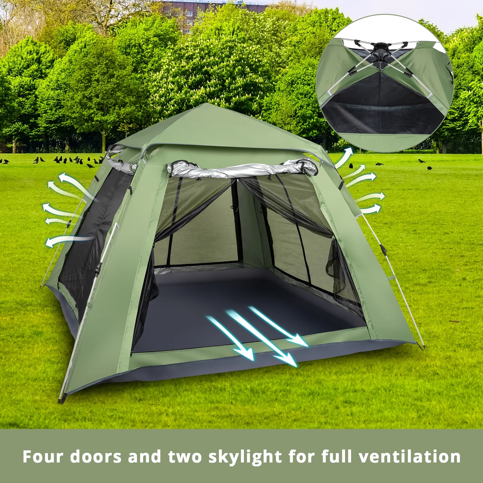 Ktaxon Camping Instant Tent  4 Person Automatic Glamping Tent Waterproof Green - Womvr