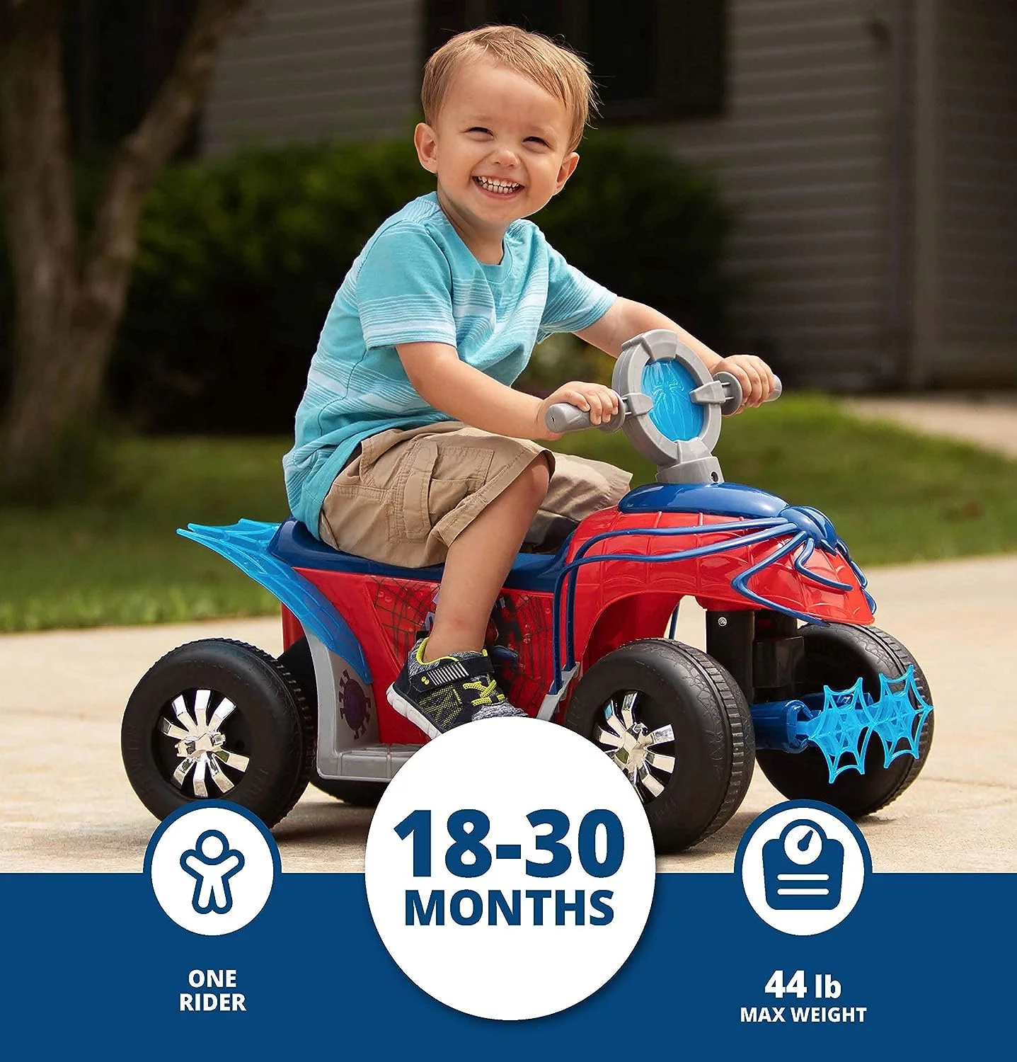 Kid Trax Toddler Marvel's Spider-Man Premium Toddler Quad Ride-On, Kids 18-30 Months, 6V Battery and Charger Included, Max Weight 45 lbs, Red - Womvr