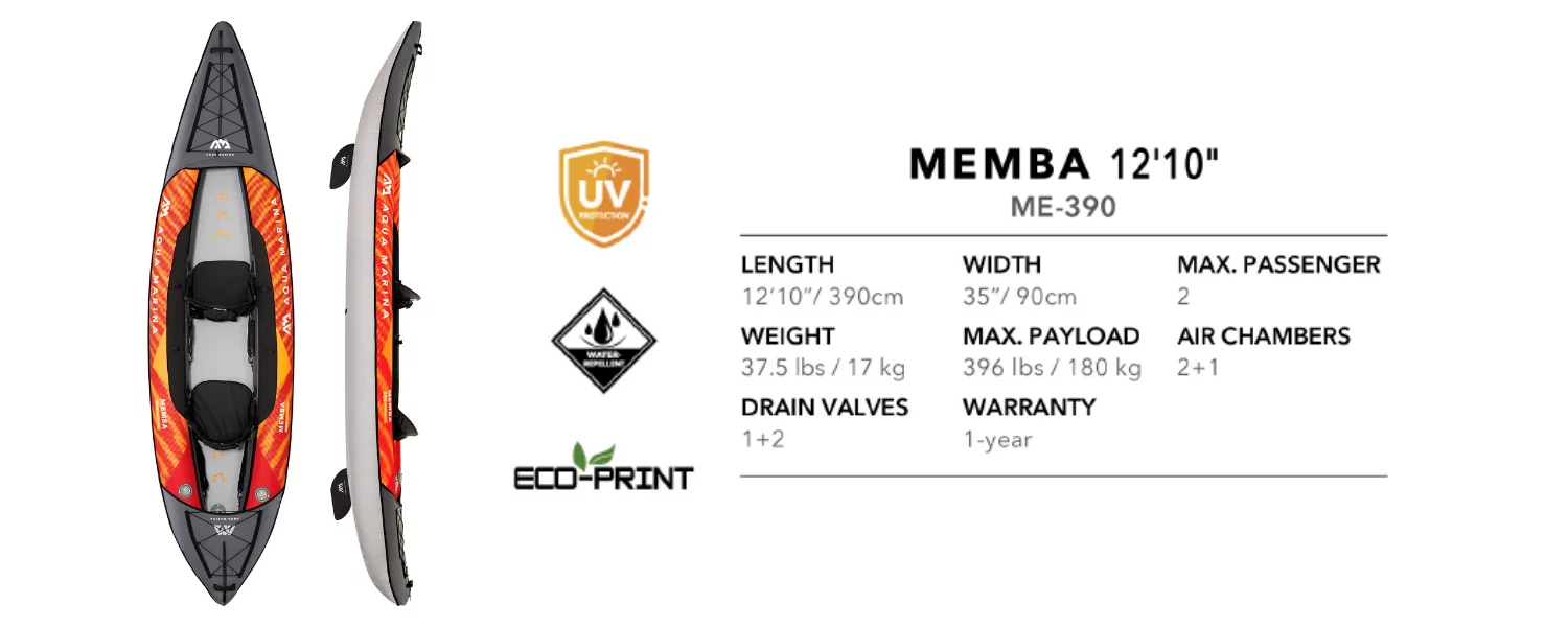 Aqua Marina TOURING KAYAK - MEMBA 1210 - Inflatable KAYAK Package, including Carry Bag, Paddle, Fin, Pump - Womvr