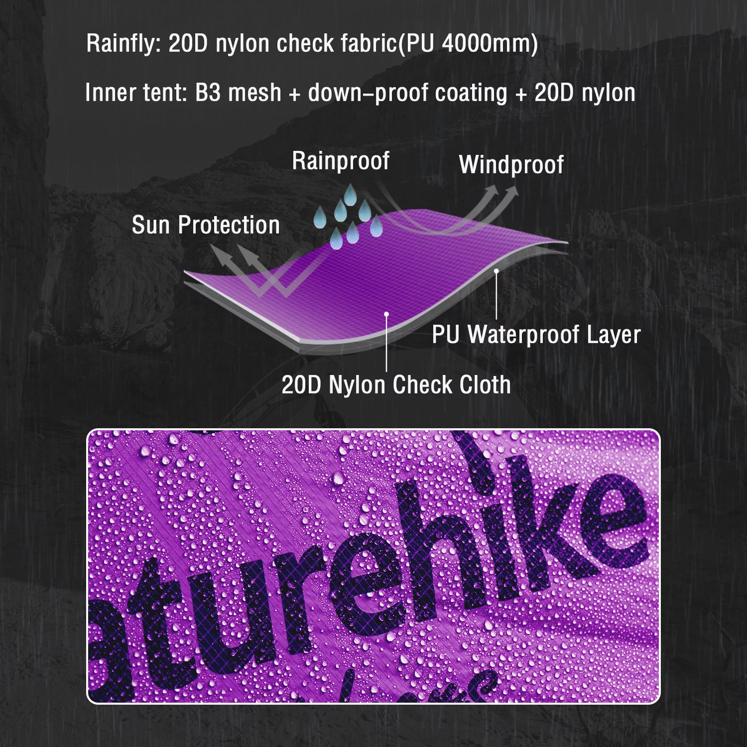 Naturehike Mongar Backpacking Camping Tent 2 Person Lightweight Waterproof with Footprint - Womvr