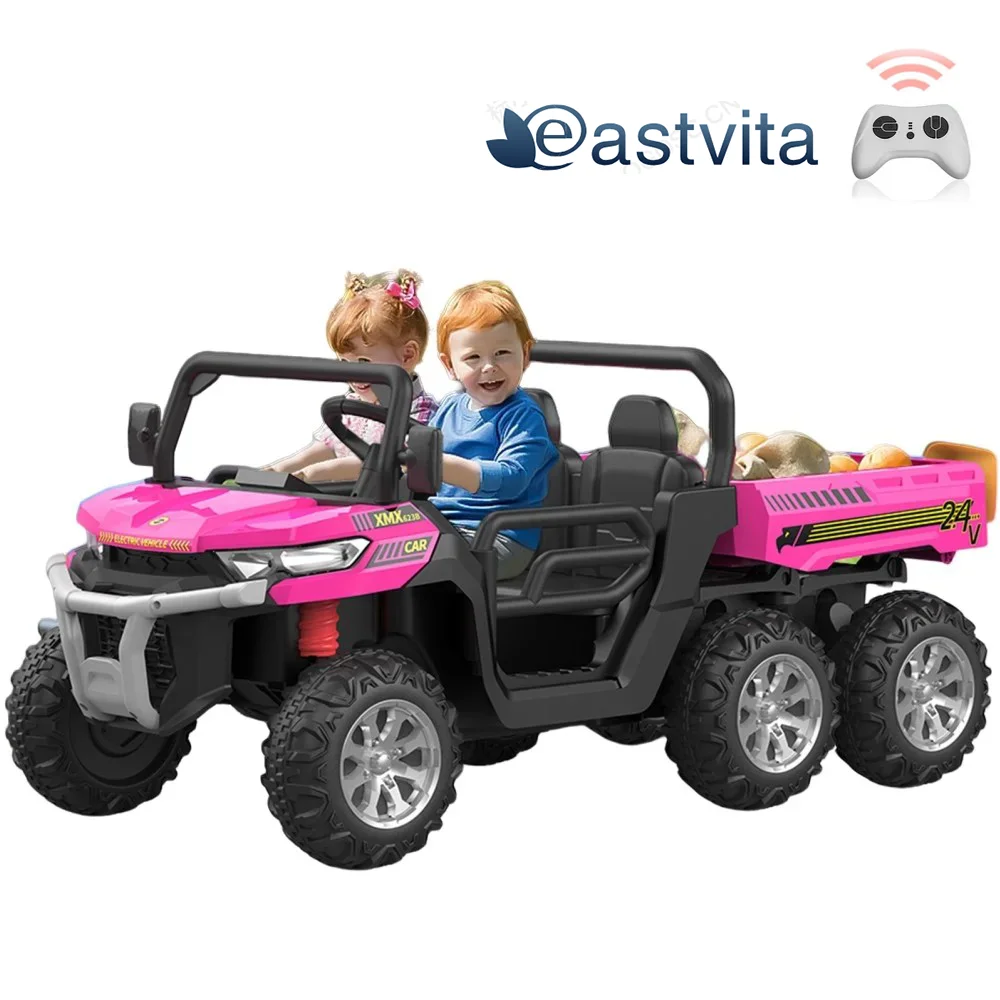 EastVita 3 in 1 Ride on Tractor, 24V Ride on Car Toy Electric Truck Vehicle ,Six-wheeled UTV Car, w/Trailer,Remote Control, LED Lights, Music, USB ,Pink - Womvr