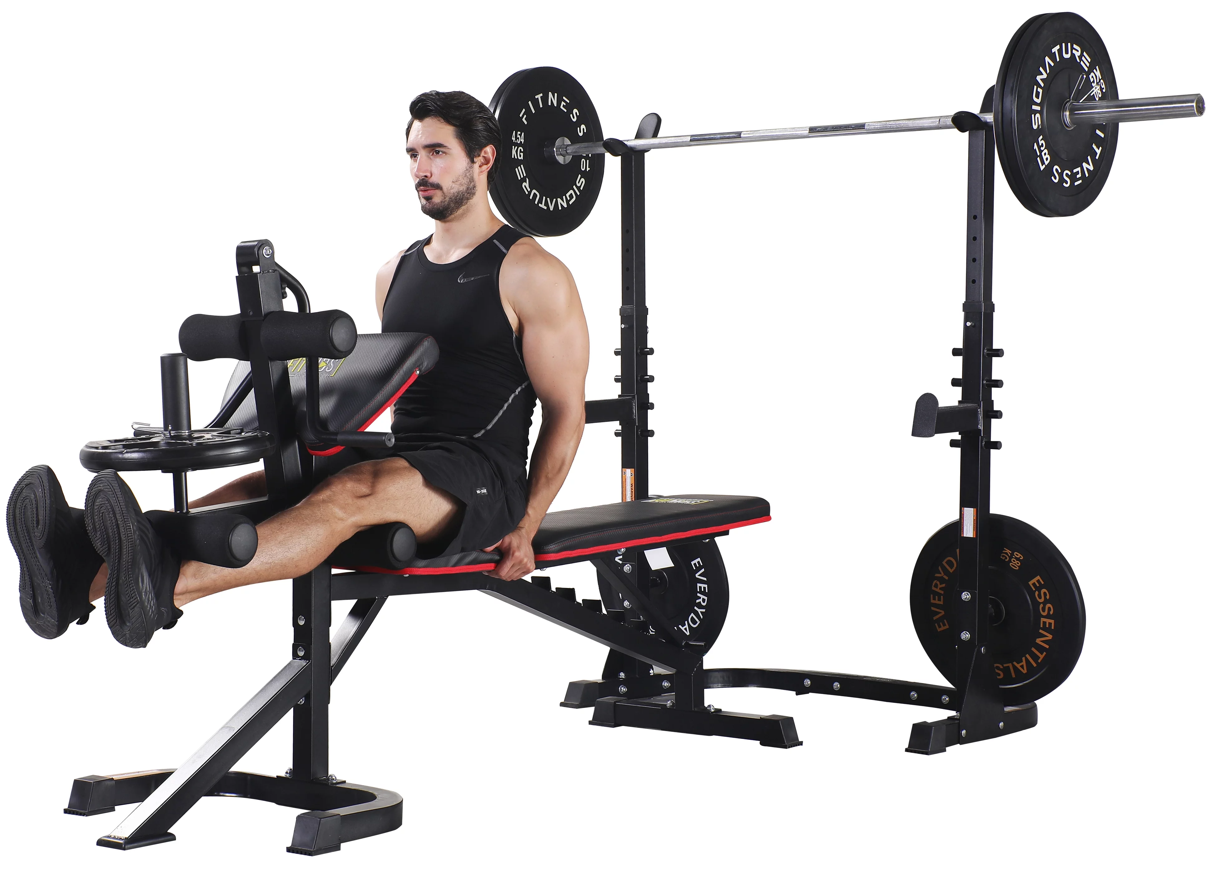Fitvids LX600 Adjustable Olympic Workout Bench with Squat Rack, Leg Extension, Preacher Curl, and Weight Storage, 800-Pound Capacity (Barbell and weights not included) - Womvr