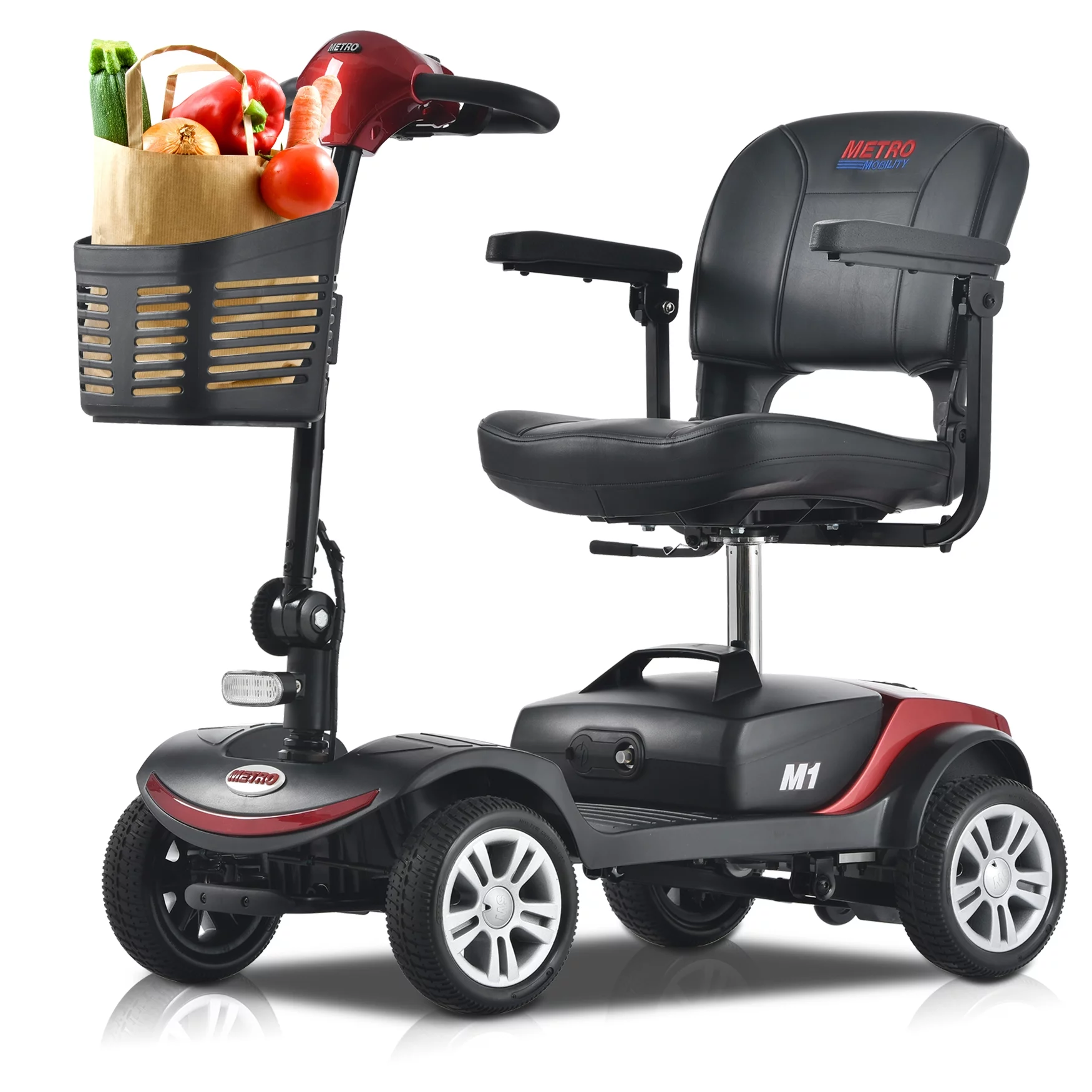 Electric Mobility Scooter for Adults and Seniors - 300 lbs Max Weight, 4-Wheel Powered Mobility Scooters Wheelchair Device for Travel, Elderly (with Head Light-White) - Womvr