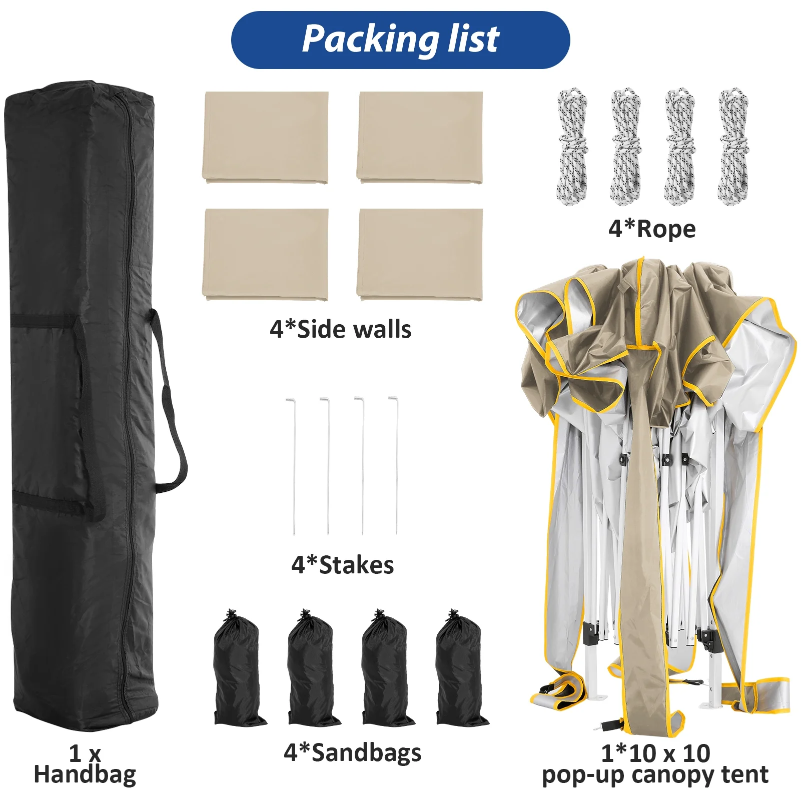 SANOPY 10' x 10' Pop up Canopy, UV and Rain Resistant Canopy Shelter with 4 Removable Sidewalls and Sandbags, Outdoor Canopy with Carry Bag for Grass, Beach and Camping - Womvr