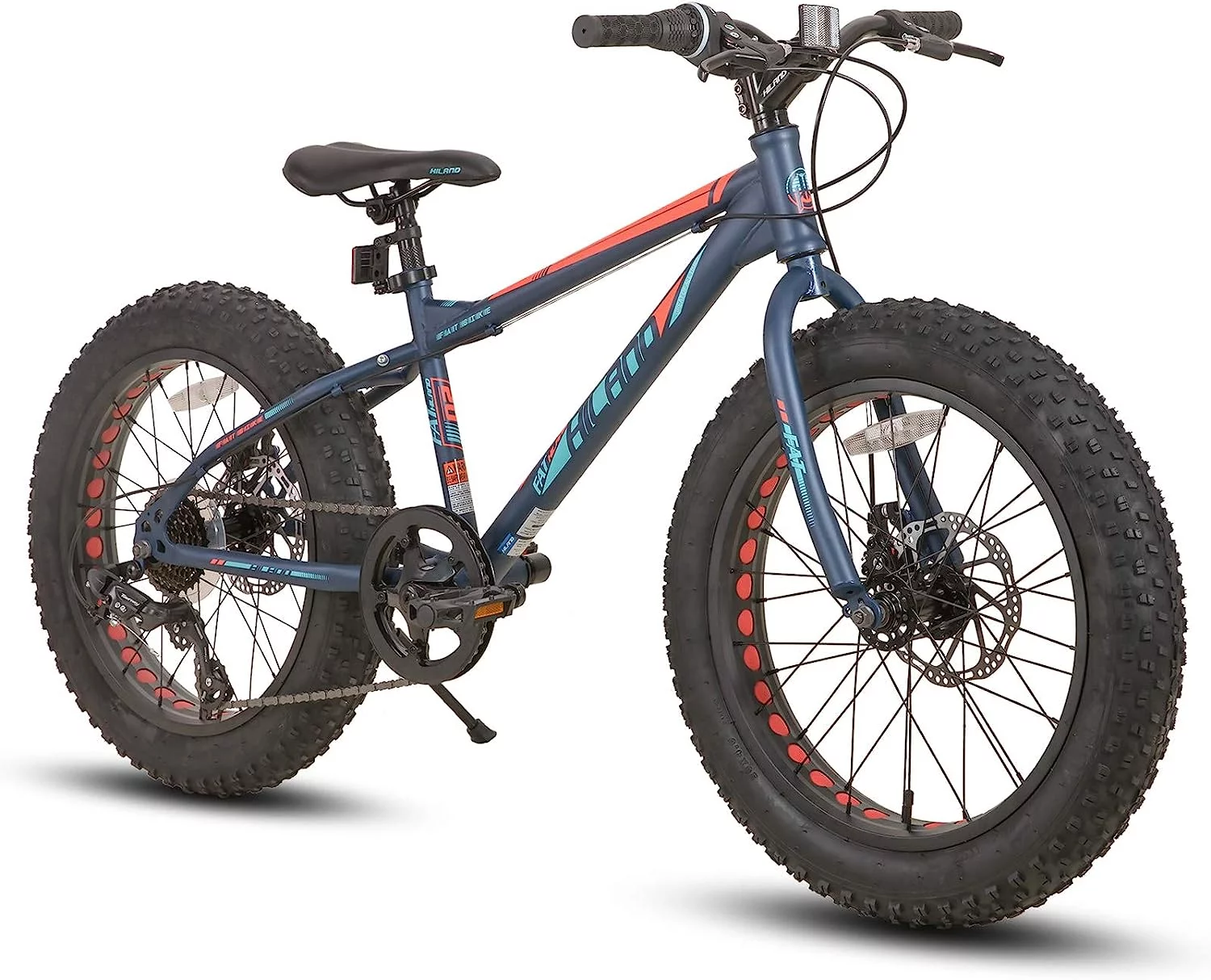 Hiland Kids Fat Tire Bike, Shimano 7-Speed, Dual-Disc Brakes, 20 inch Kids Trail Mountain Bike for Boys Girls, Silver - Womvr