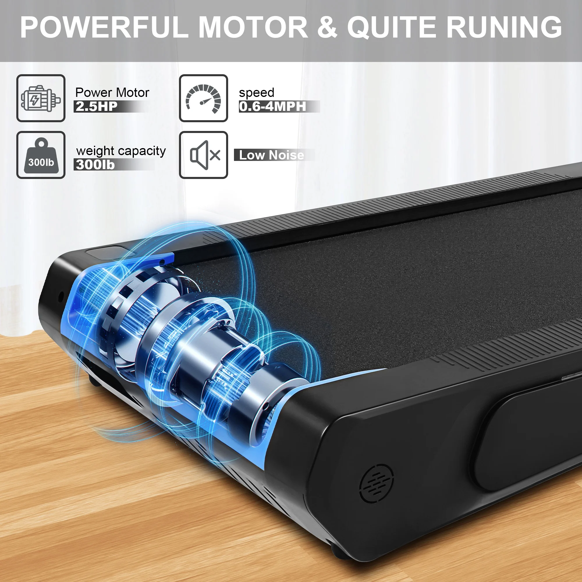 Tikmboex 2.5HP Walking Pad  with LED Display Wireless Remote Control, 2 in 1 Compact Under Desk Treadmill for Home Office Cardio Exercise - Womvr