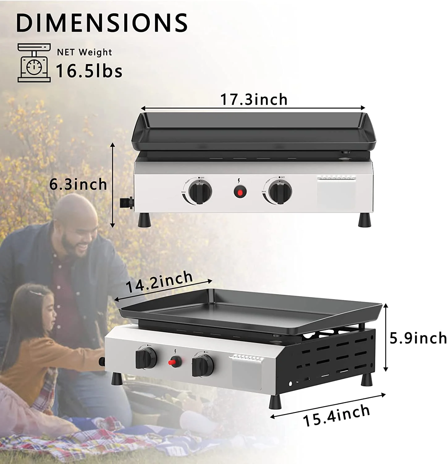 SKOK 3 Burner Gas Griddle-Outdoor Propane Griddle-BTU Propane Fuelled, Portable Flat Top Gas Grill Camping Griddle Station with Side Shelves for Kitchen - Womvr