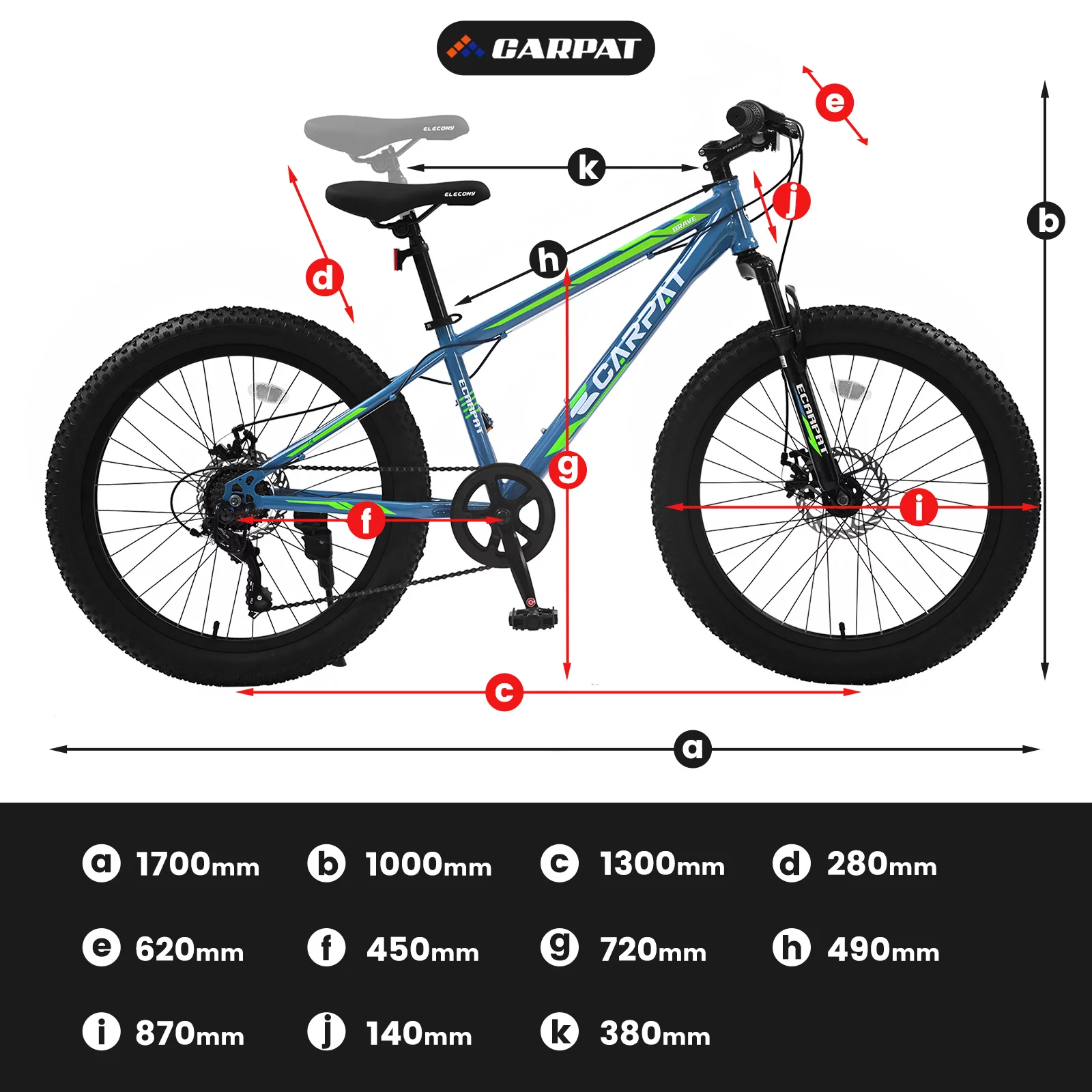24 inch Fat Tire Bike, Shimano 7-Speed, Dual-Disc Brakes, Orange Trail Mountain Bike for Adult/Youth - Womvr