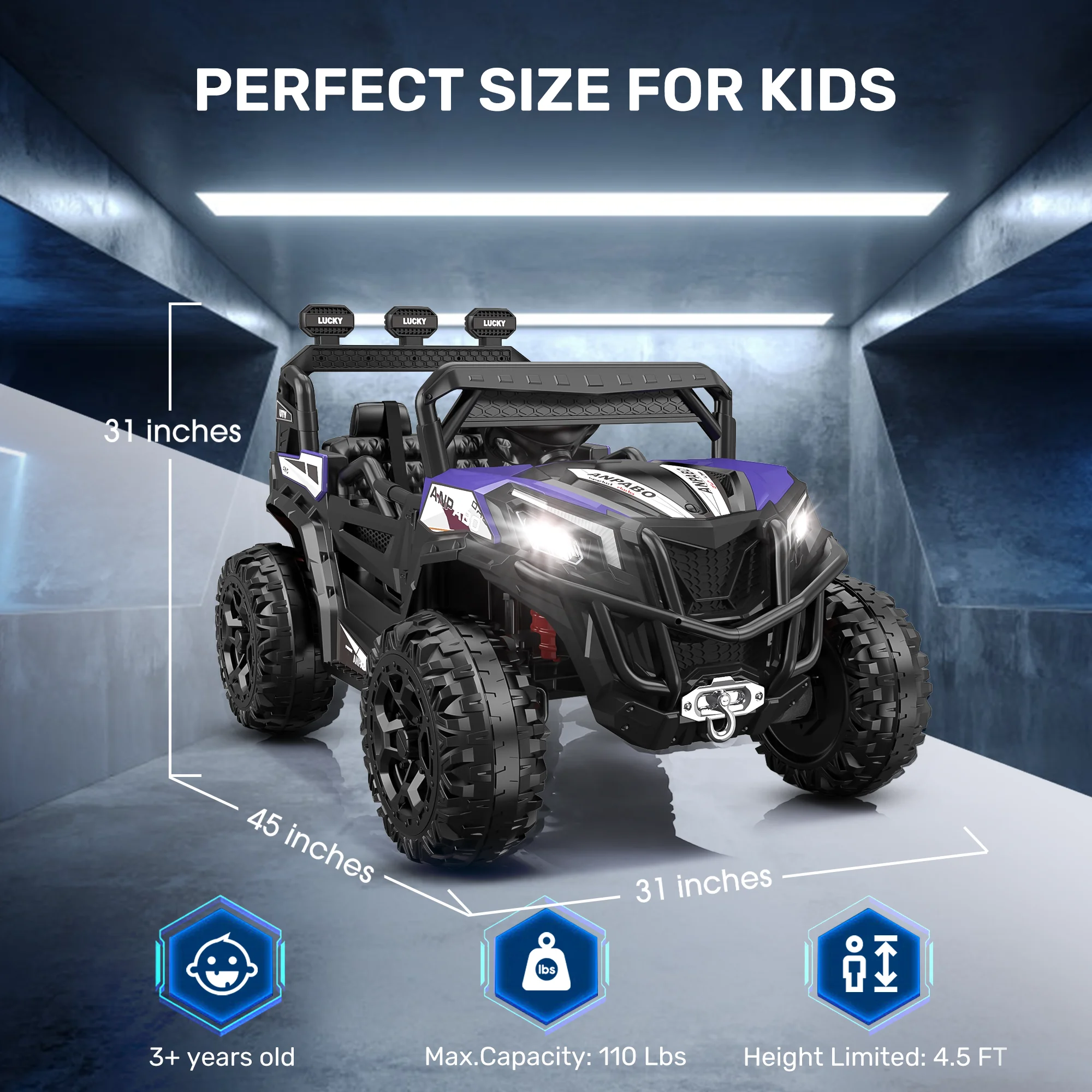 TOKTOO 24V Ride on Car, 4WD Powered Ride on UTV with Remote Control & Trunk Storage Space,  1 Seater Kid Car for Boys Girls -Blue - Womvr