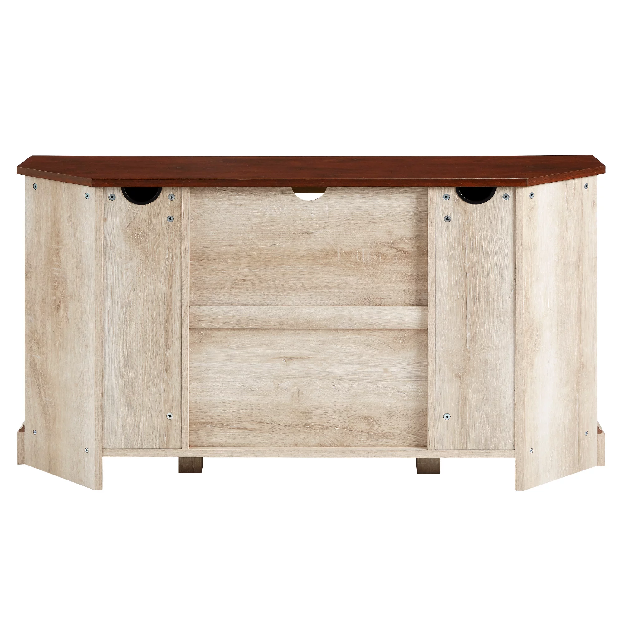 Walker Edison Modern Farmhouse Sliding Door Corner TV Stand, White Oak - Womvr