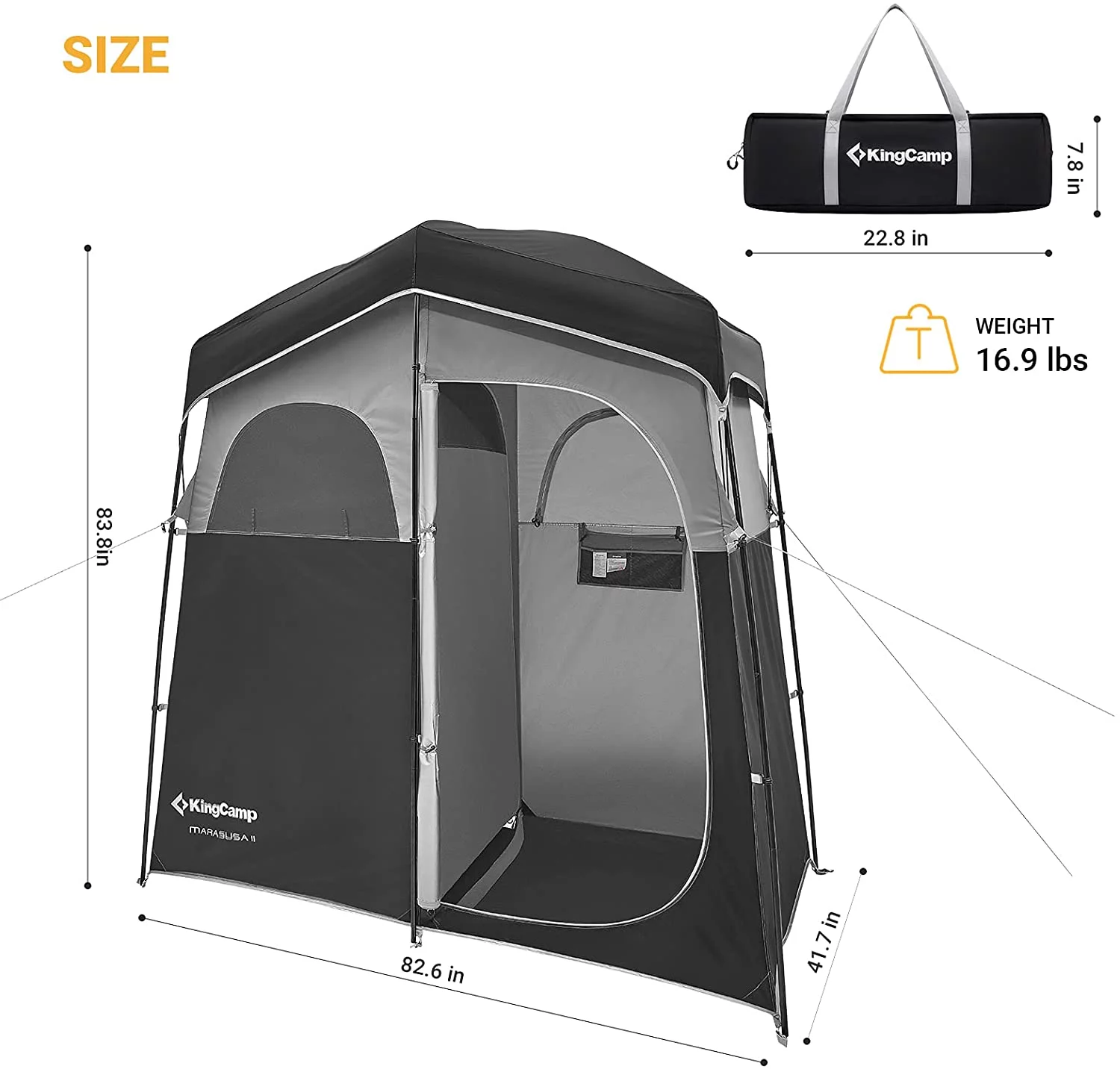 KingCamp Oversized 2 Rooms Camping Shower Tent Extra Wide Outdoor Shower Tent Privacy Tent for Portable Toilet/Bathroom/Dressing Changing Room with Carry Bag, Blue - Womvr