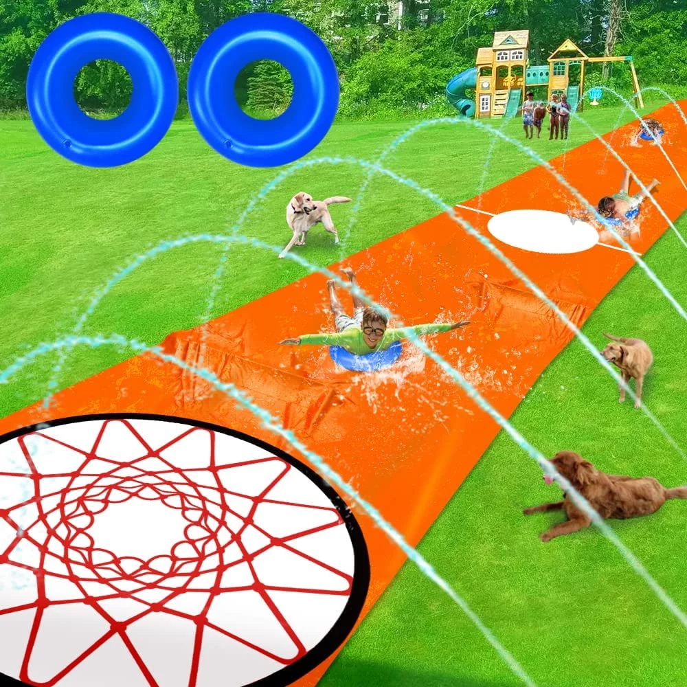 Terra Unique Slip Spray and Slide for Kids Adults Water Slide 33Ft x 5Ft, Sprinkler n Slides Waterslides Summer Toys Games with 2 Sliding Ring - Womvr