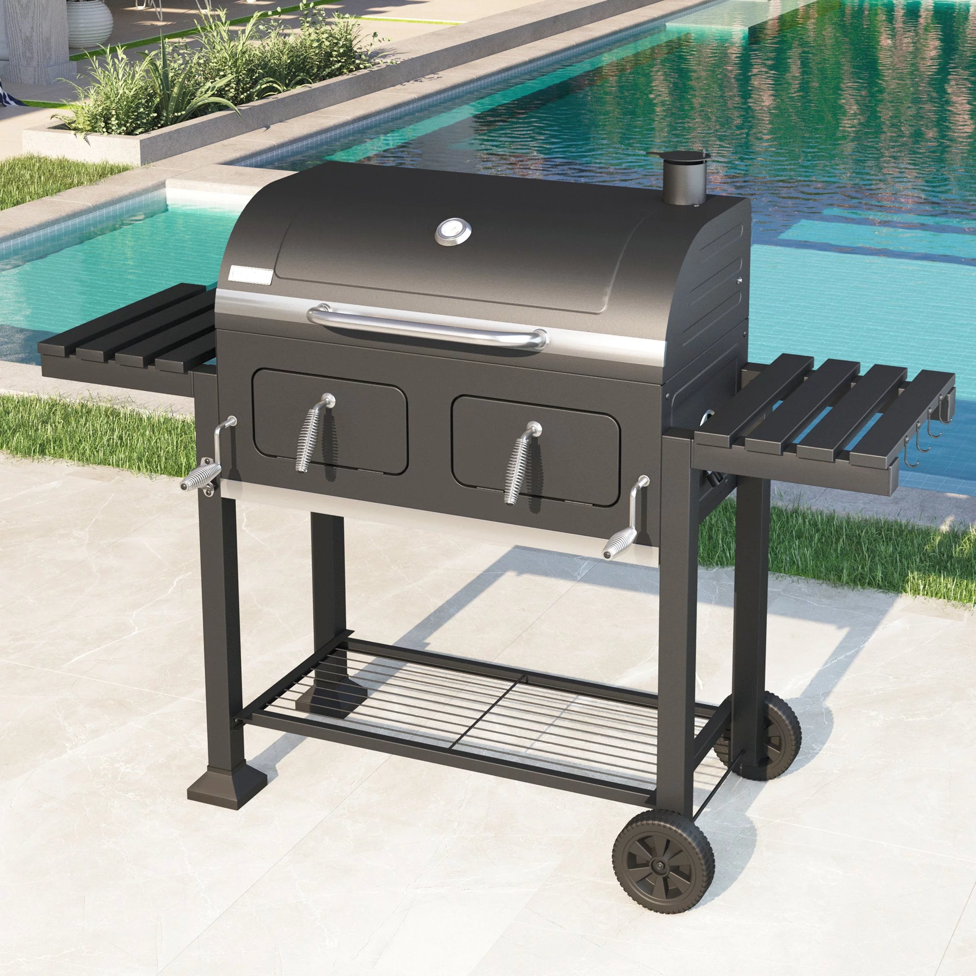Alpha Joy 34-inch BBQ Charcoal Grill Outdoor Portable Barbecue Grill - Womvr