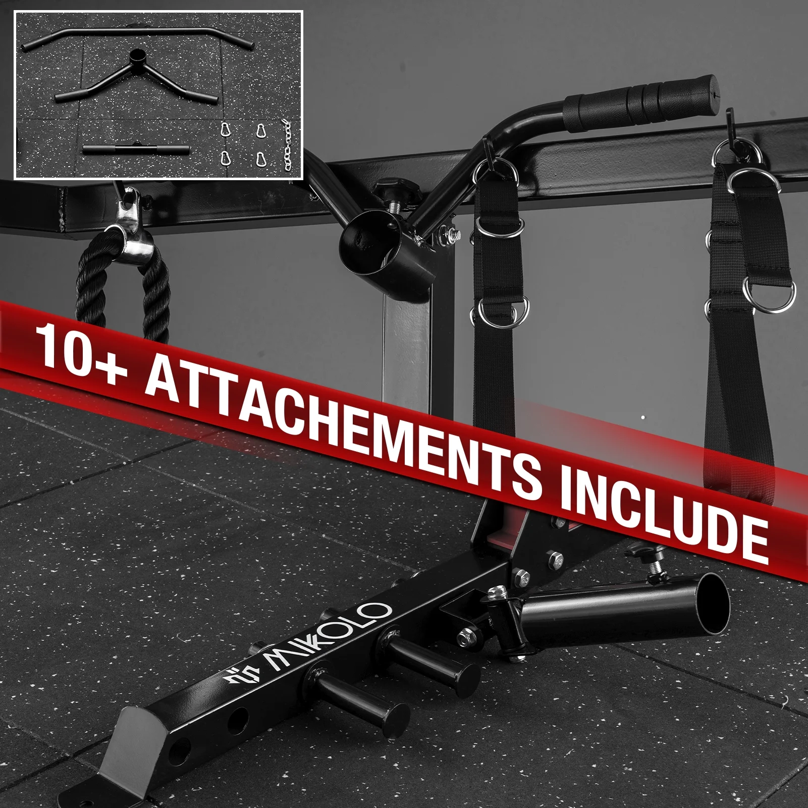 Mikolo Power Rack Cage, 1500 lbs Weight Rack with Cable Crossover Machine,Multi-Function Squat Rack with J Hooks,Dip Bars and Landmine for Home Gym (Black), Plate Loaded Machine - Womvr