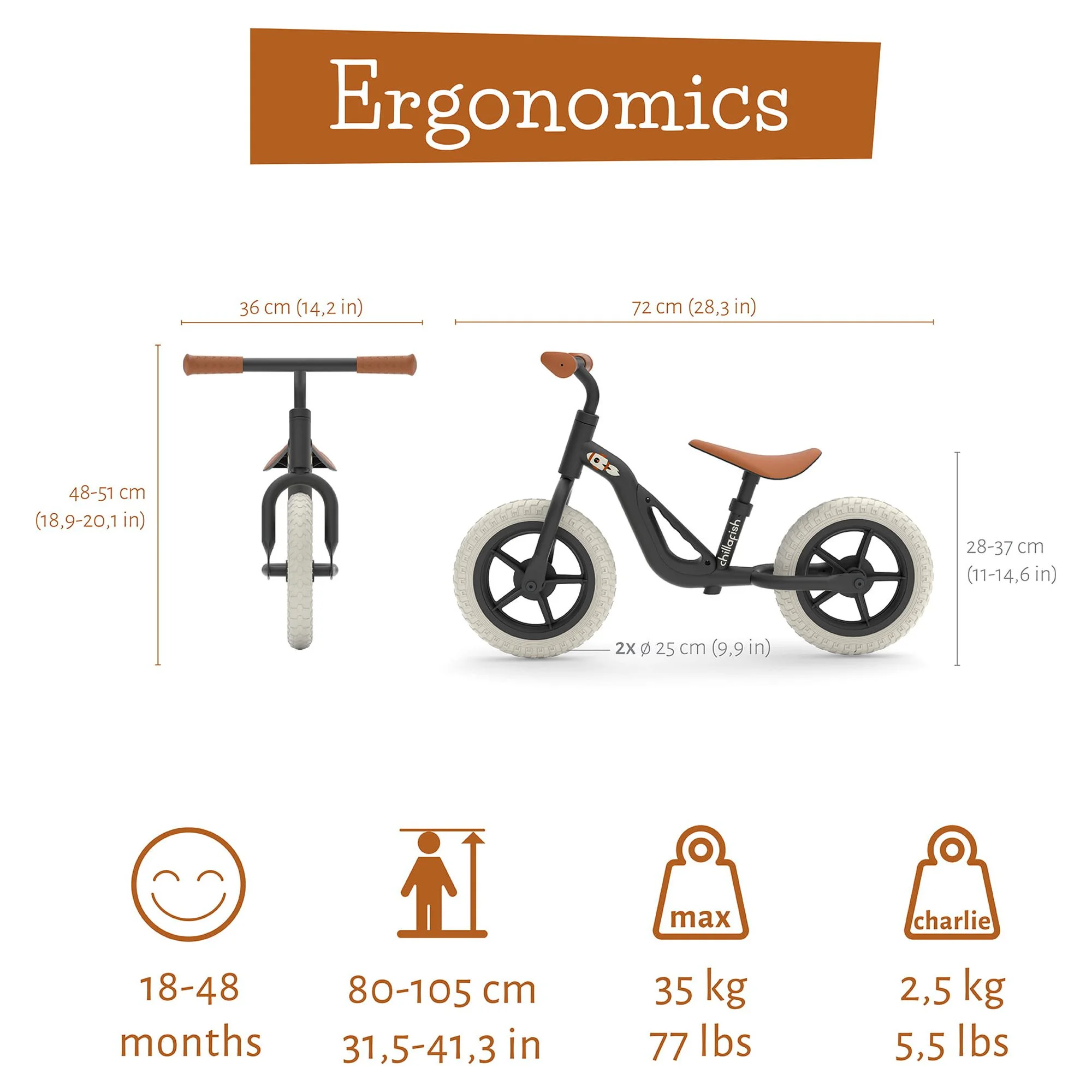 Chillafish Charlie lightweight toddler balance bike with carry handle, adjustable seat and handlebar, puncture-proof 10-inch wheels, for kids 18-48 months, Red - Womvr