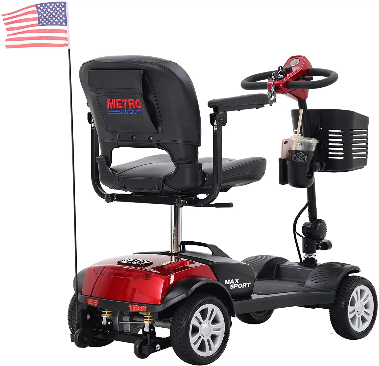 4 Wheel Mobility Scooters- Folding Electric Powered Wheelchair Device for Seniors Adults Elderly, Collapsible and Compact Heavy Duty Mobile for Travel with Basket (MAX Sport RED) - Womvr