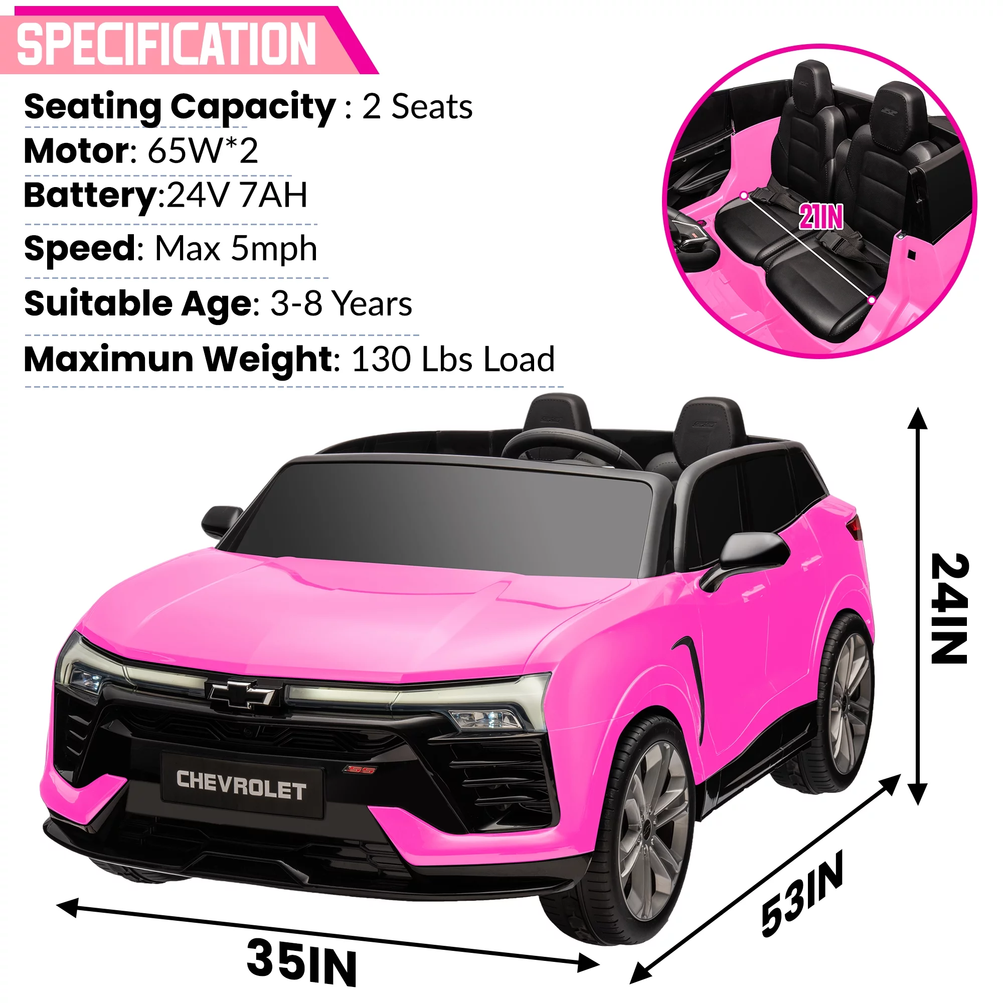 24V Kids Ride on Car, Licensed Chevrolet Blazer EV SS 2 Seater Ride on Toy Truck with Remote, Electric Cars for Kids Boys Girls, LED Lights,MP3 Music, Bluetooth Black - Womvr