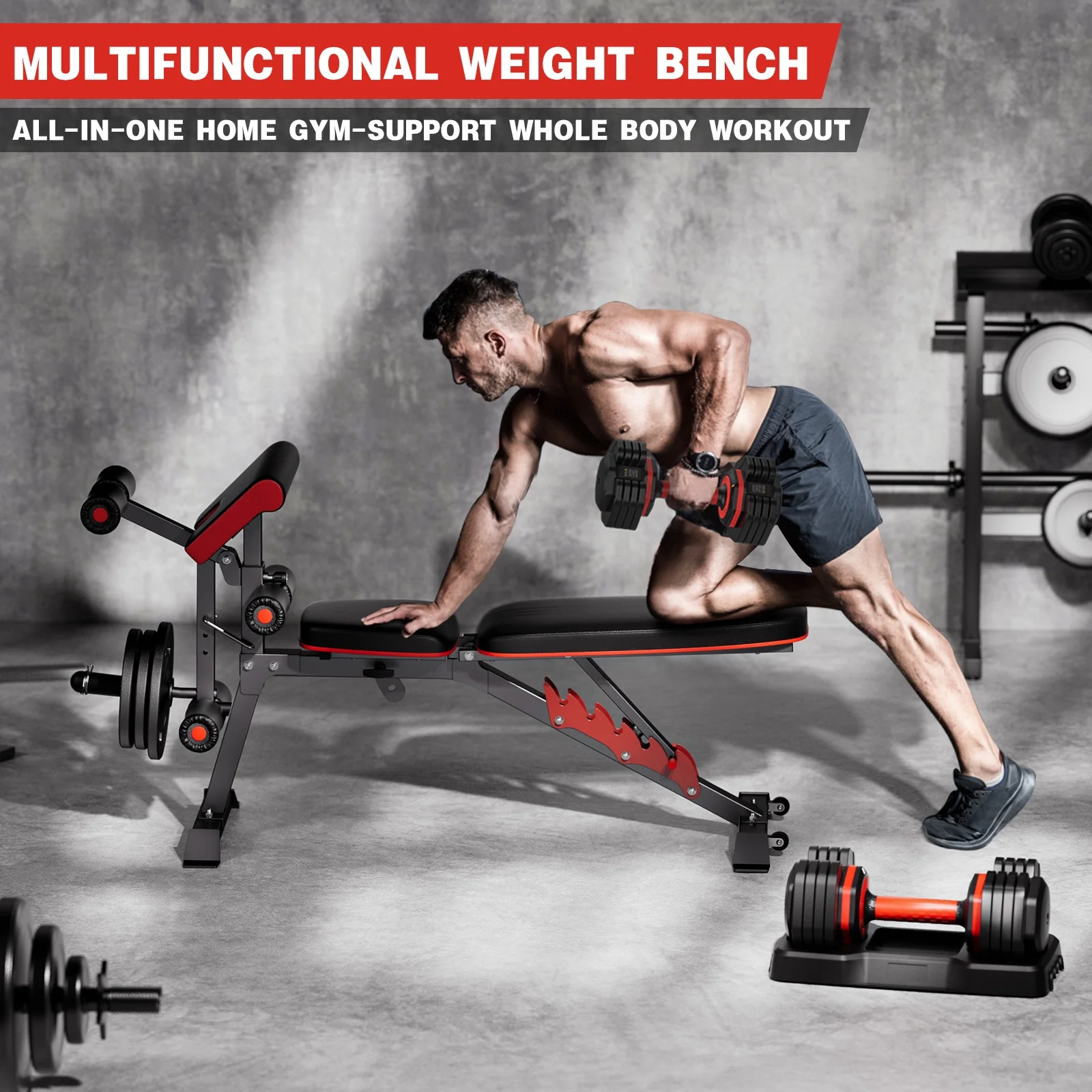 GIKPAL 6 Positions Adjustable Weight Bench,Foldable Workout Olympic Weight Bench Press for Full Body Strength Training,Incline, Flat, Decline,Maximum Weight 800 Lbs. - Womvr