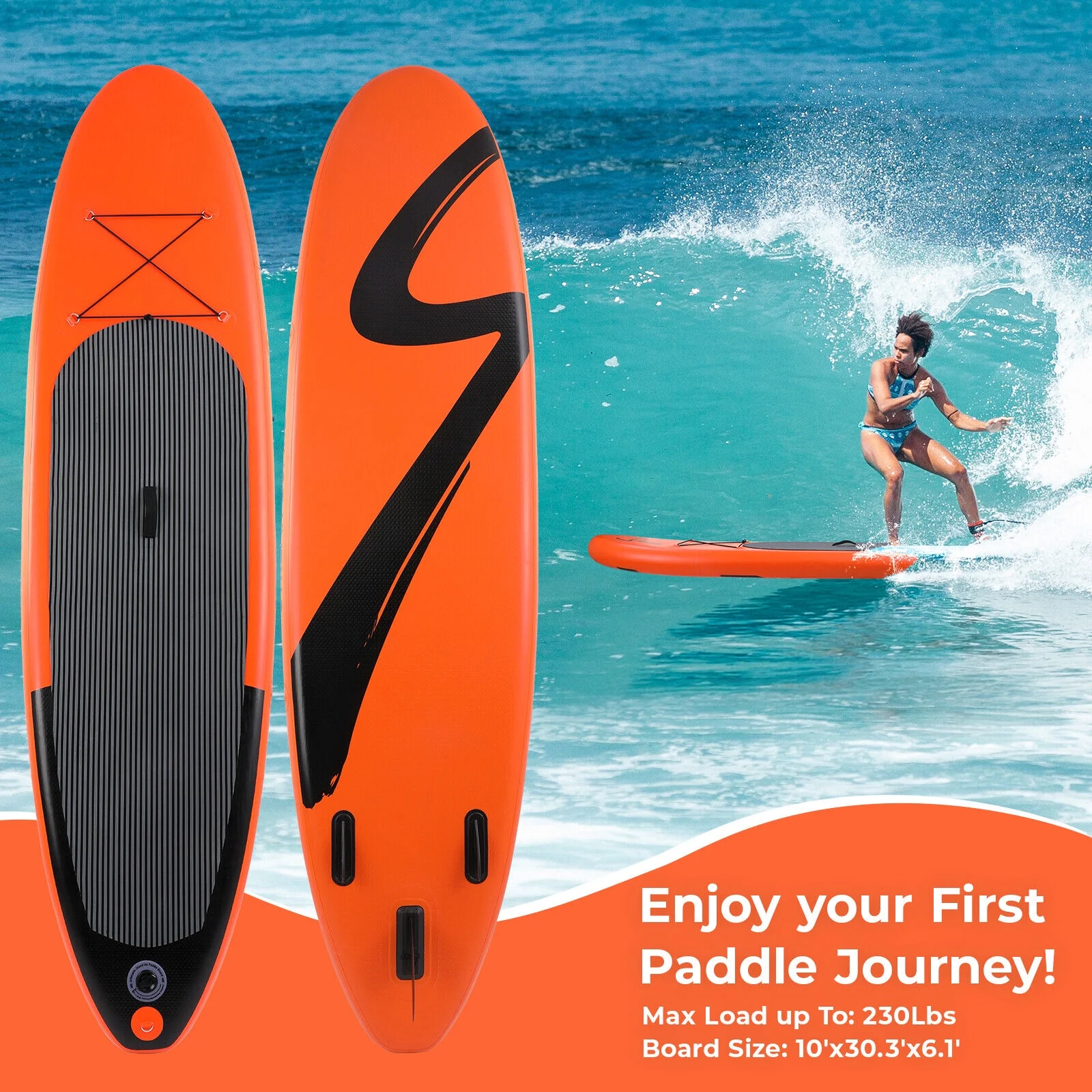 Pirecart 10ft Inflatable SUP Stand up Paddle Board with Backpack, Paddle, Leash - Womvr