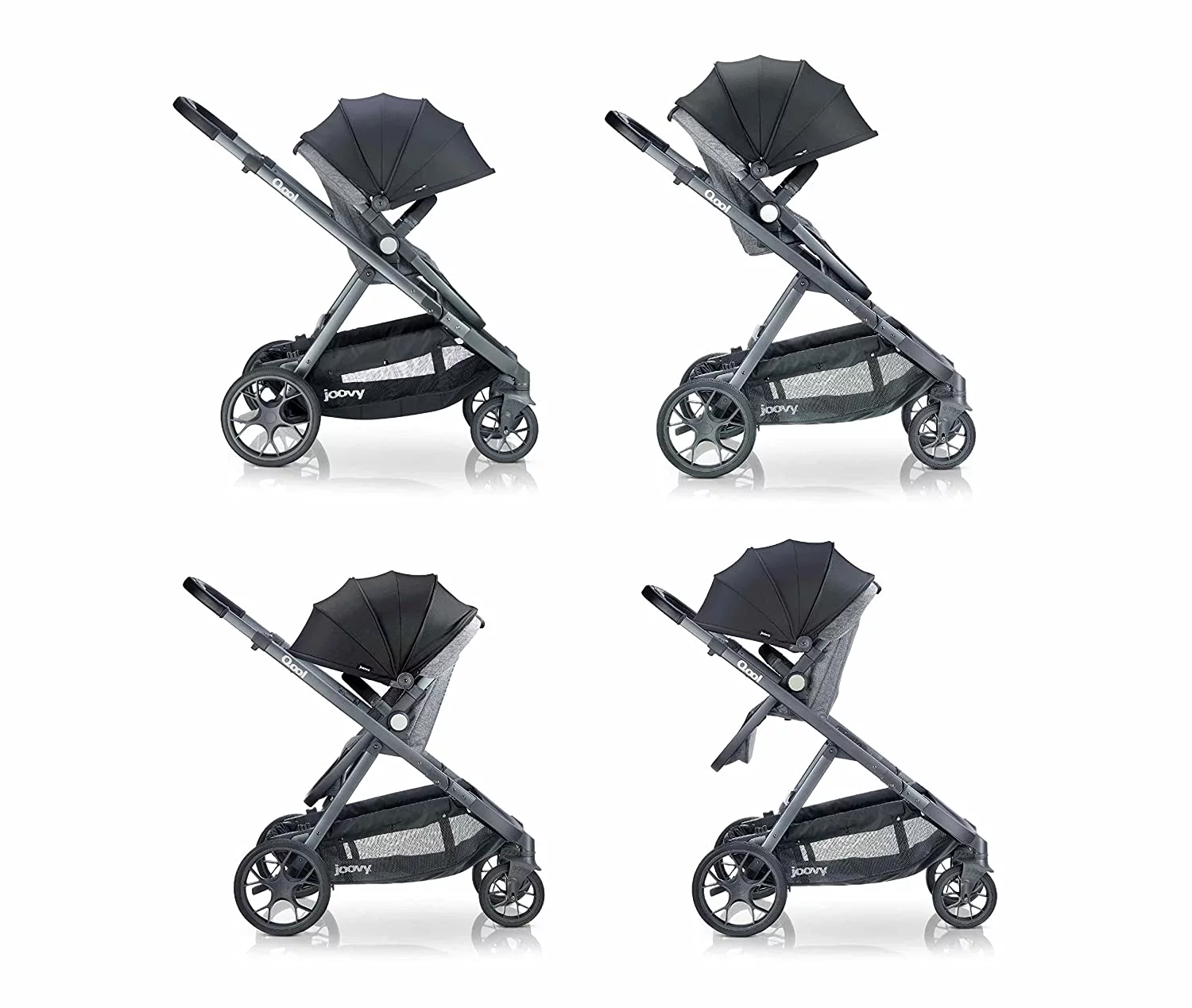 Joovy Qool Convertible Modular Single Double Triple Stroller, Gray Melange - Womvr
